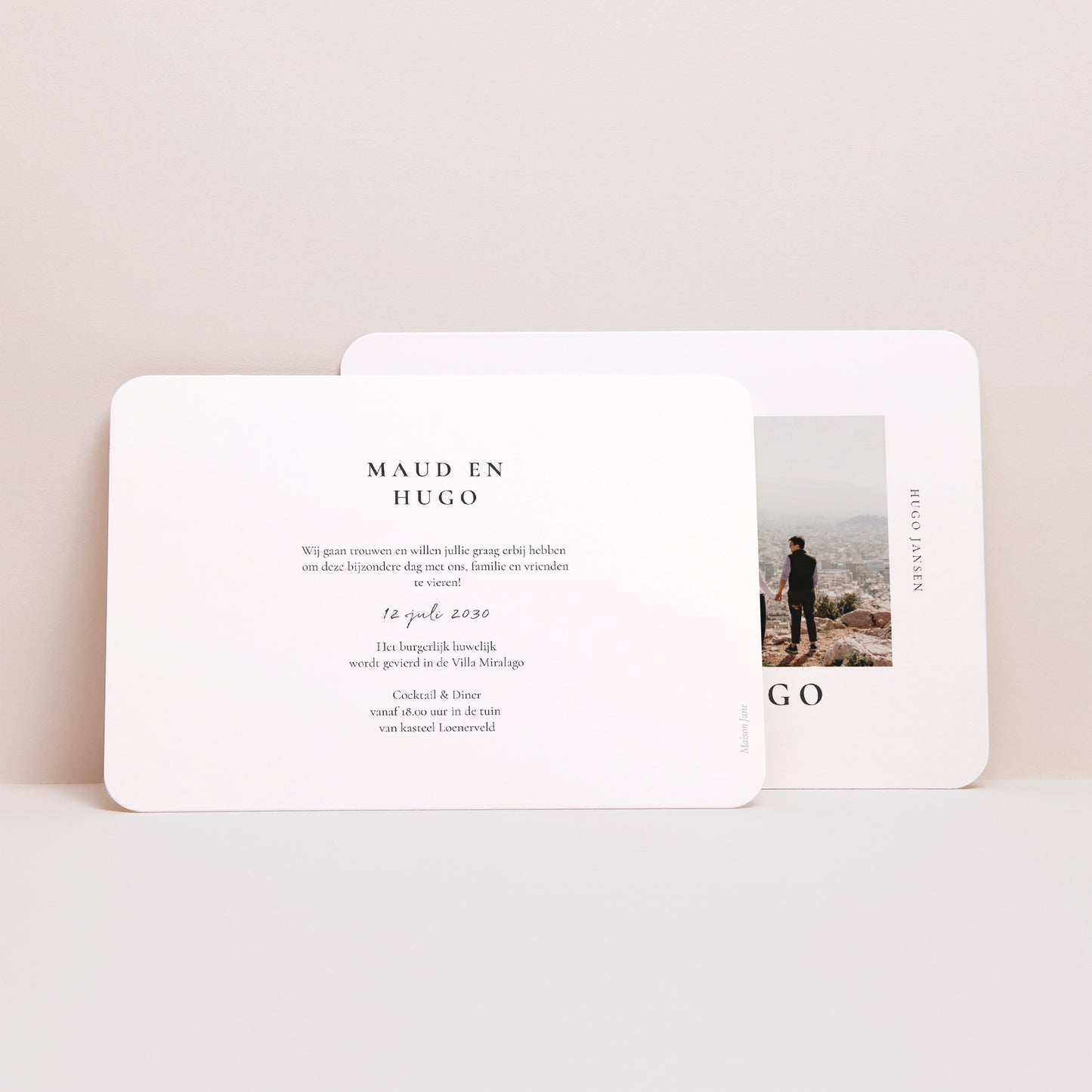 Uitnodigingskaart Huwelijk Landschap, afgeronde randen Trio & Typo foto N° 3