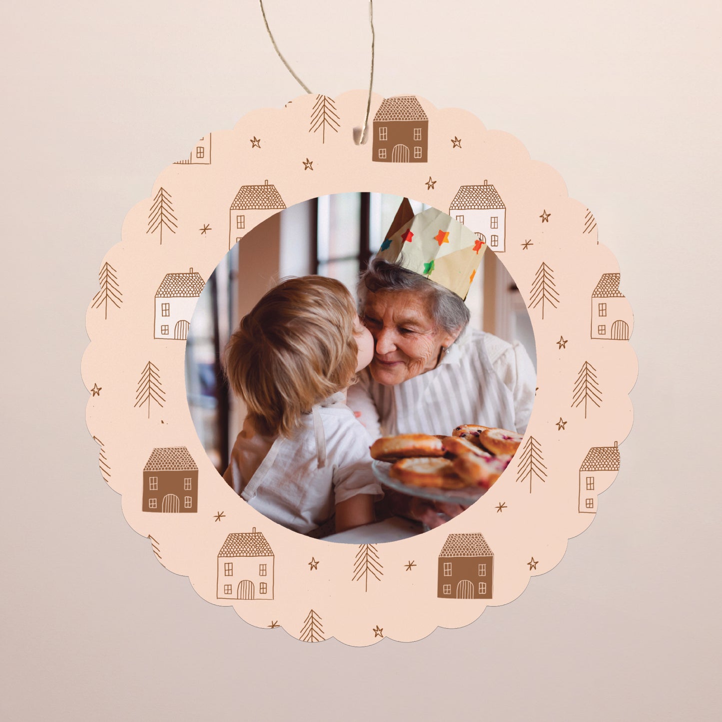 Kerstkaart Eindejaar Om op te hangen. Winterhuizen foto N° 1