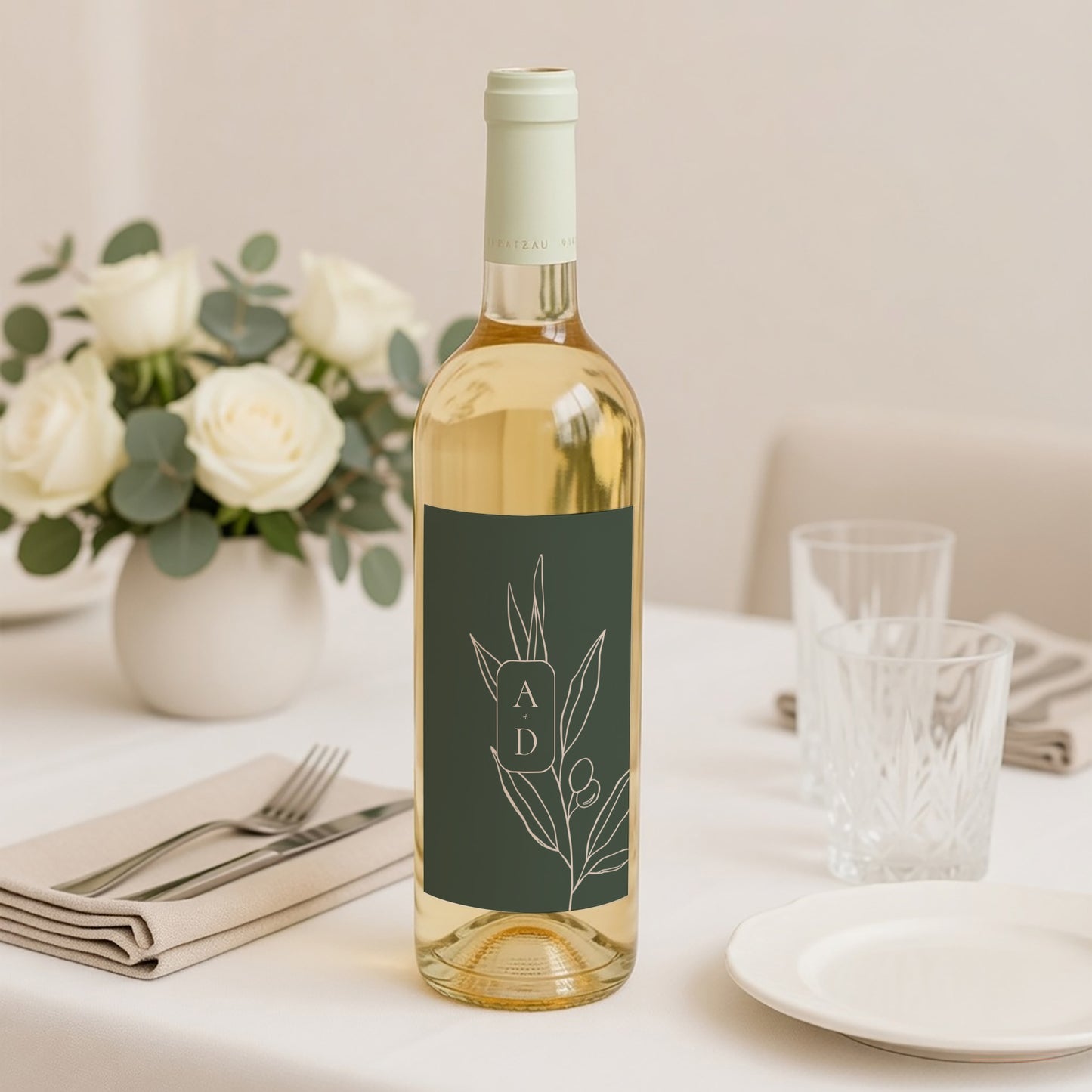 Flesetiket Huwelijk Portret De vereniging van de olijfboom foto N° 2