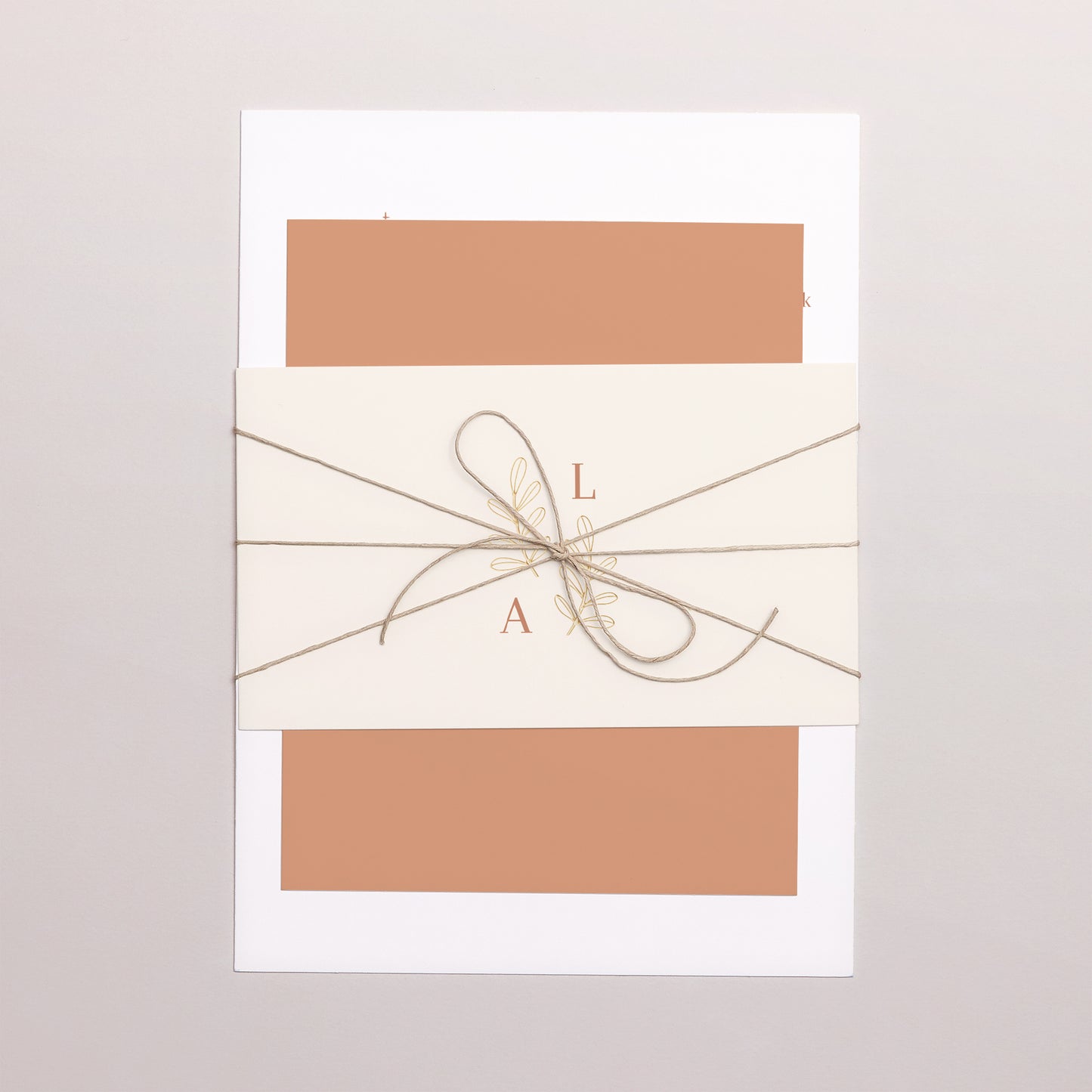 Uitnodigingskaart Huwelijk 3 kaarten, lint Végétal Corail foto N° 1