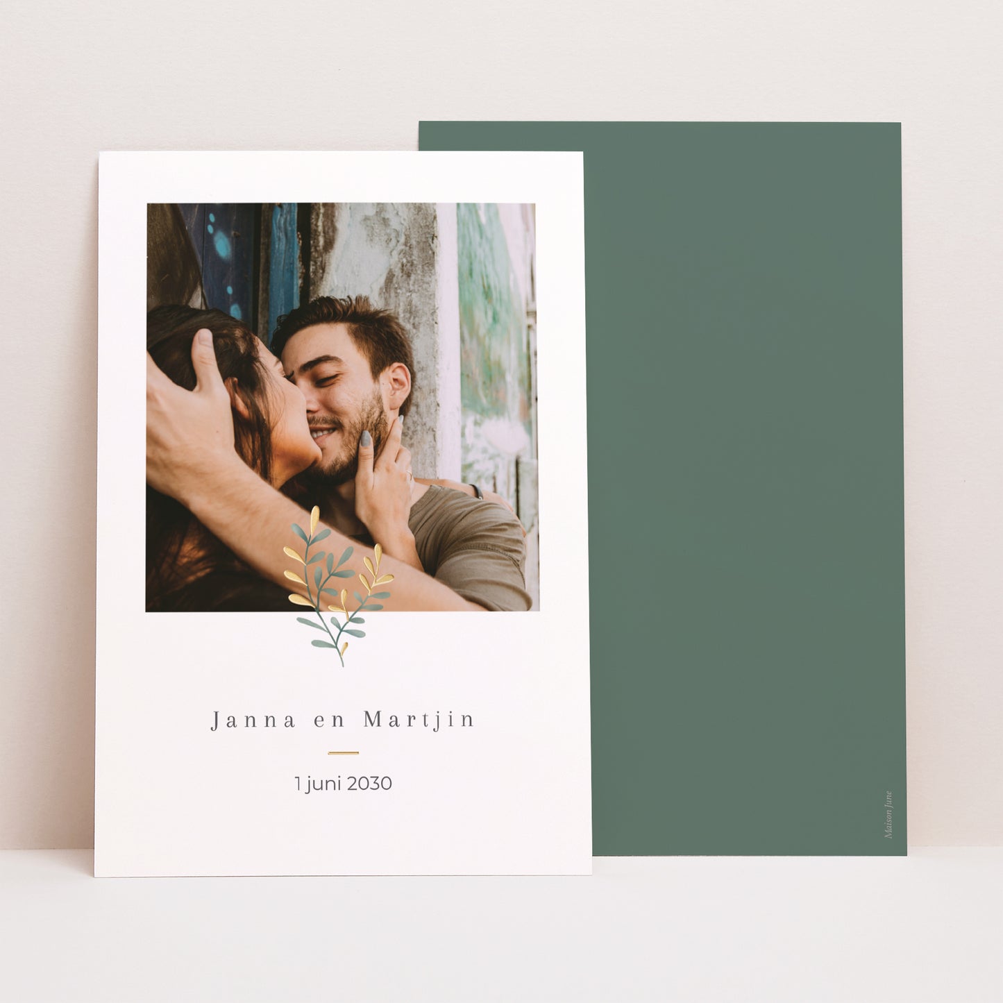 Save the date kaart Huwelijk Portret Gouden zoetheid foto N° 1