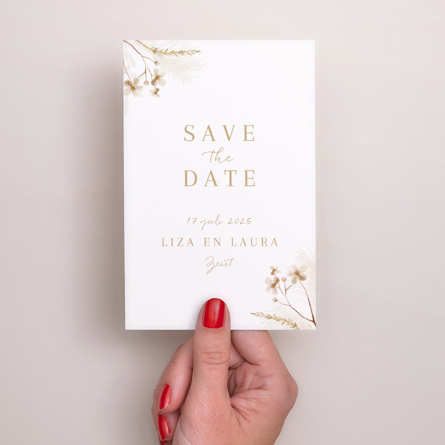 Save the date kaart Huwelijk Portret Bohème crème foto N° 2