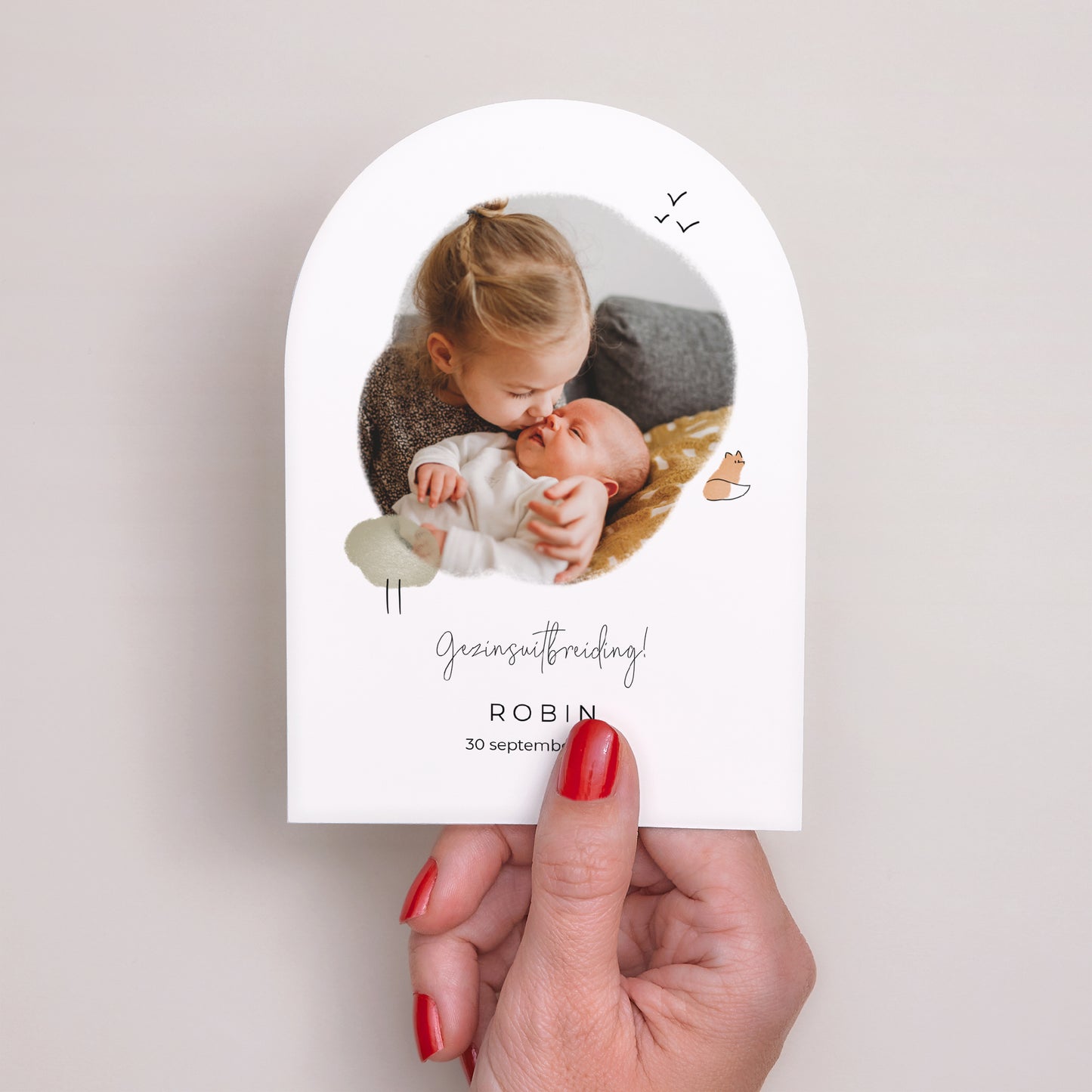 Uitnodigingskaart Geboorte Kleine boog Getekende vos foto N° 2