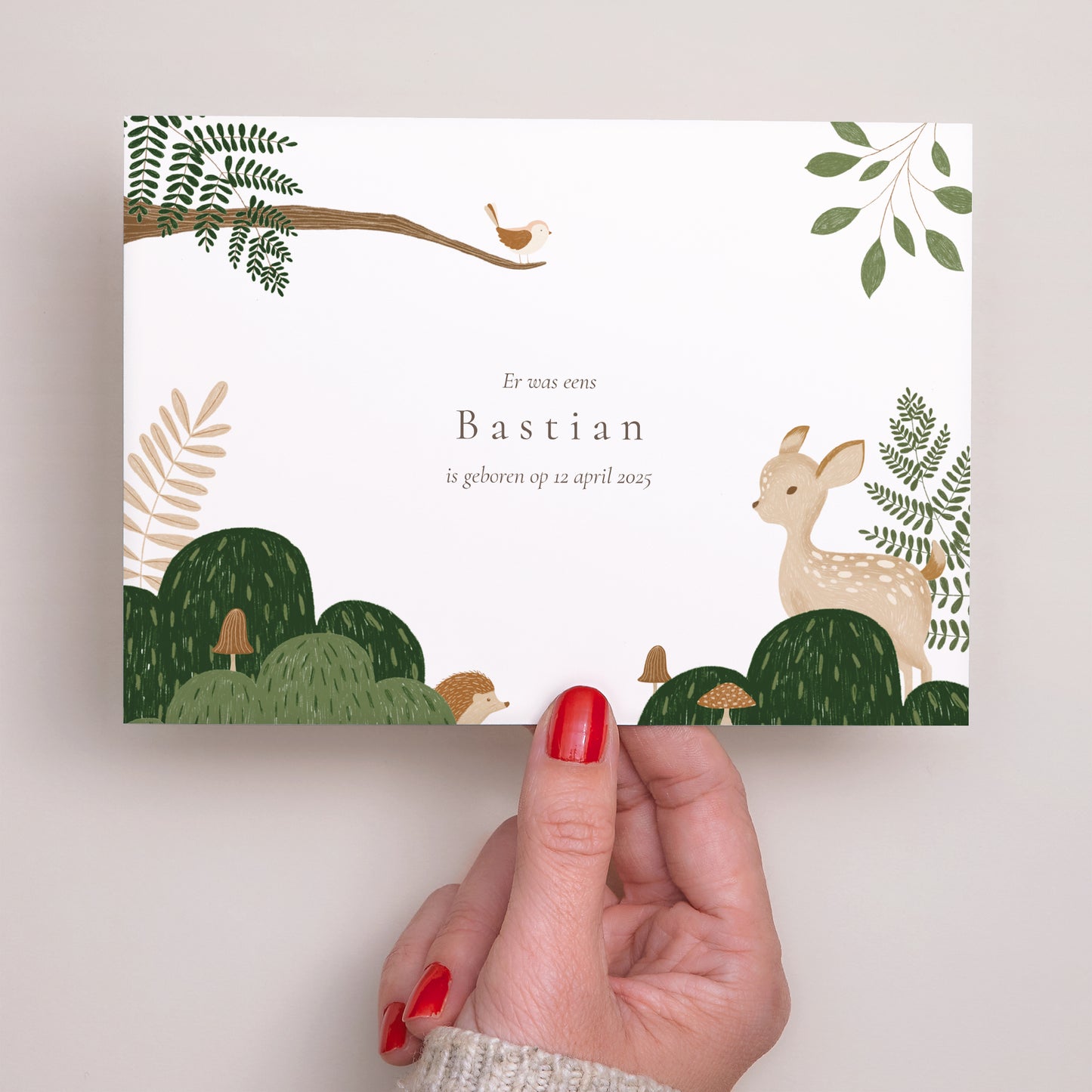 Uitnodigingskaart Geboorte Landschap Er waren eens dieren in het bos foto N° 3