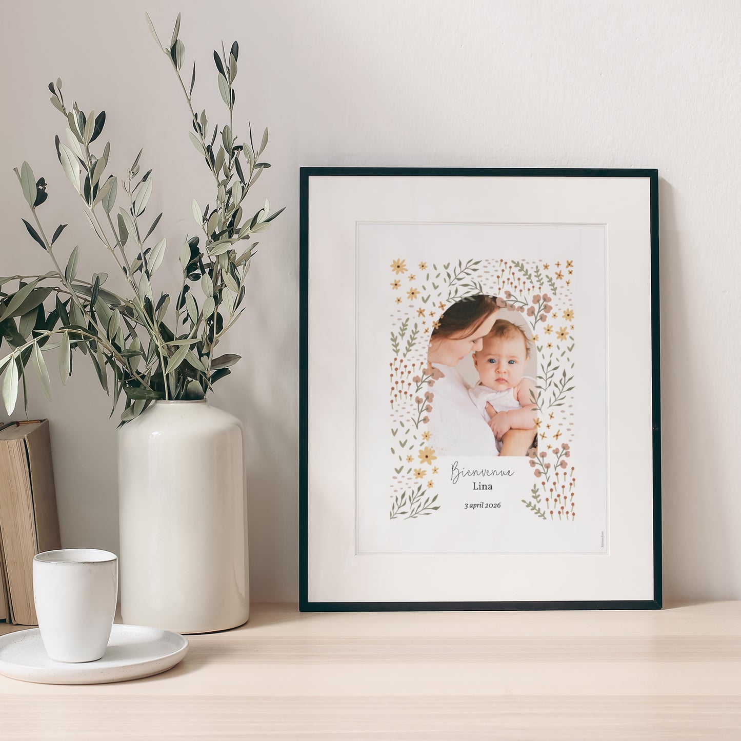 Poster Geboorte Portret Kleine bloemen foto N° 1