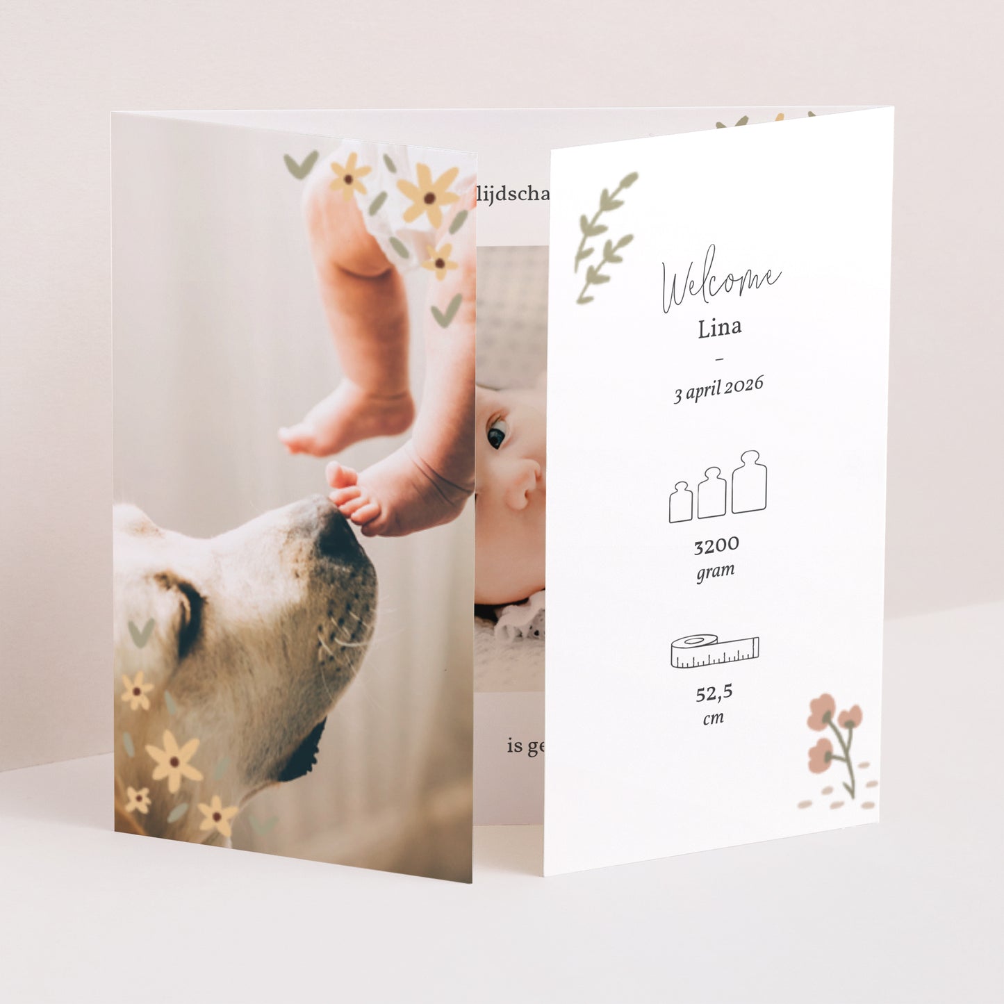Uitnodigingskaart Geboorte Drieluiks vensteropening Kleine bloemen foto N° 1