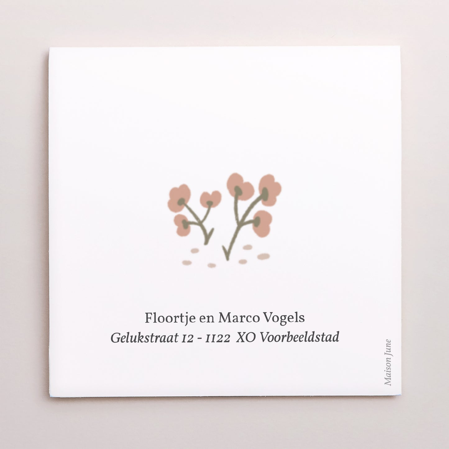 Bedankkaart Geboorte Dubbele vierkante vouwwaaier halvemaan. Kleine bloemen foto N° 3