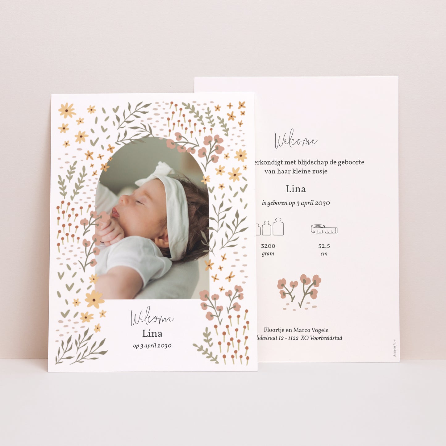 Uitnodigingskaart Geboorte Kleine bloemen foto N° 1