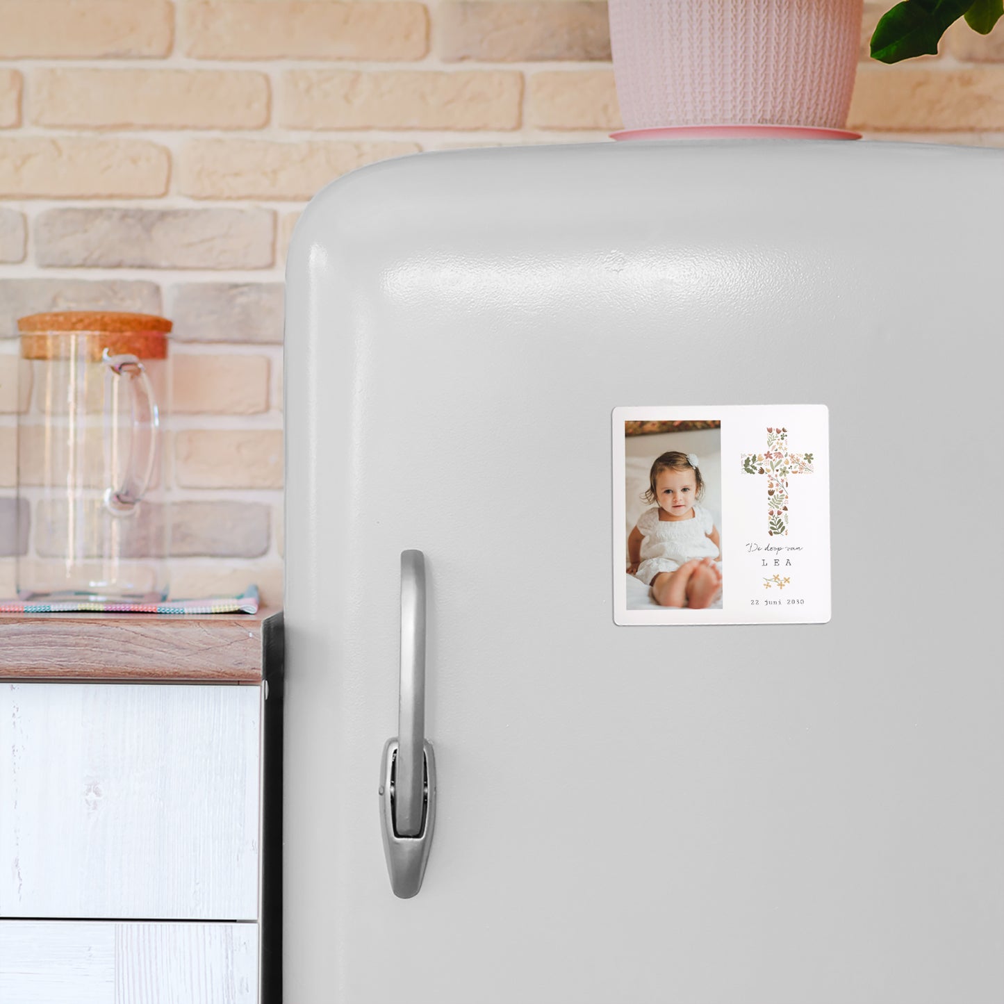 Uitnodigingskaart Doop Set van 9, magnetisch. Bloemenkruis foto N° 4