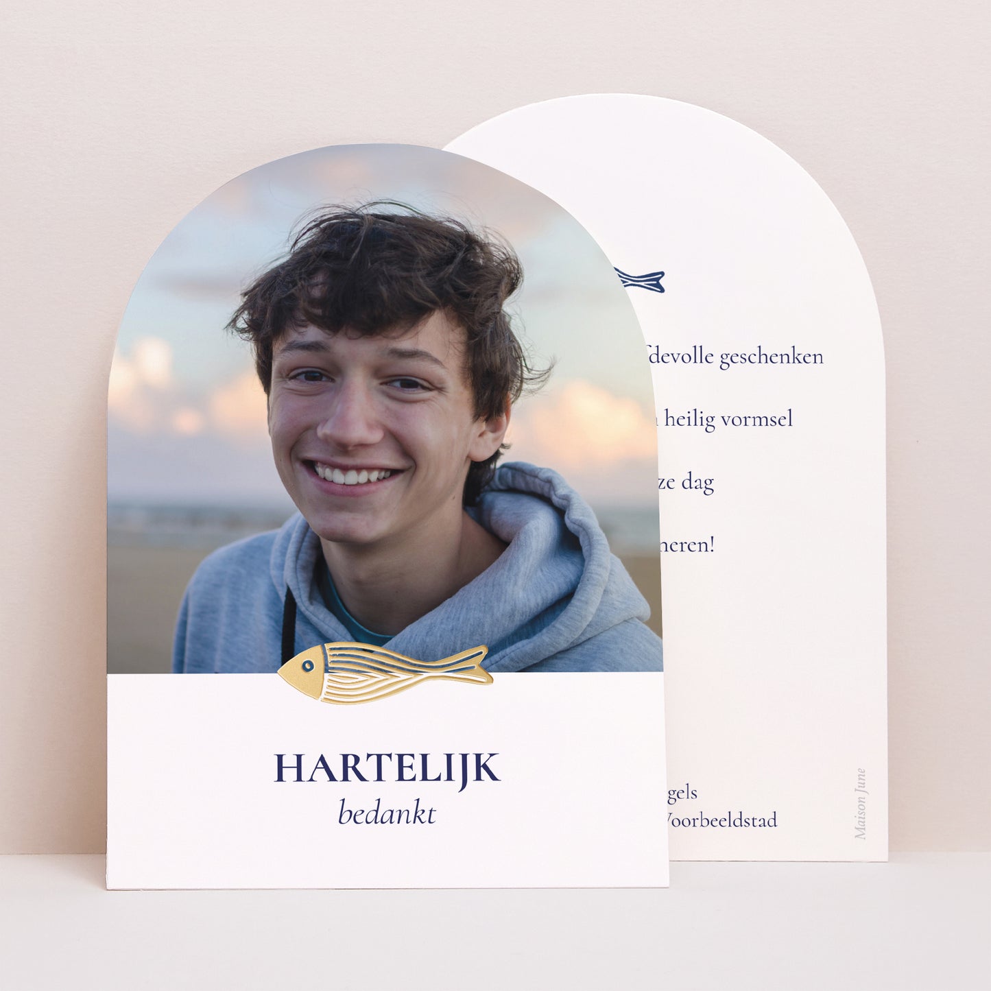 Bedankkaart Confirmatie Kleine boog Ichthus vis foto N° 1