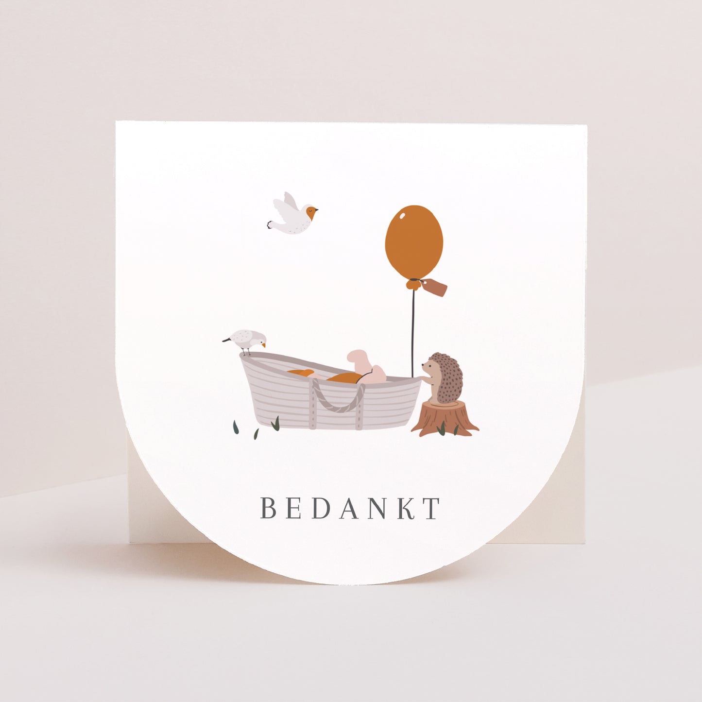 Bedankkaart Geboorte Dubbele vierkante vouwwaaier halvemaan. De wieg van de natuur foto N° 1