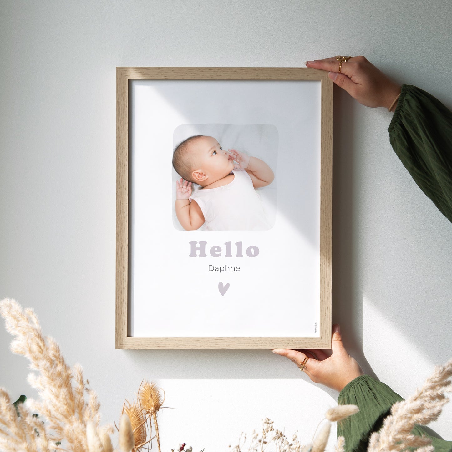 Poster Geboorte Portret Motief hart vergulding foto N° 2