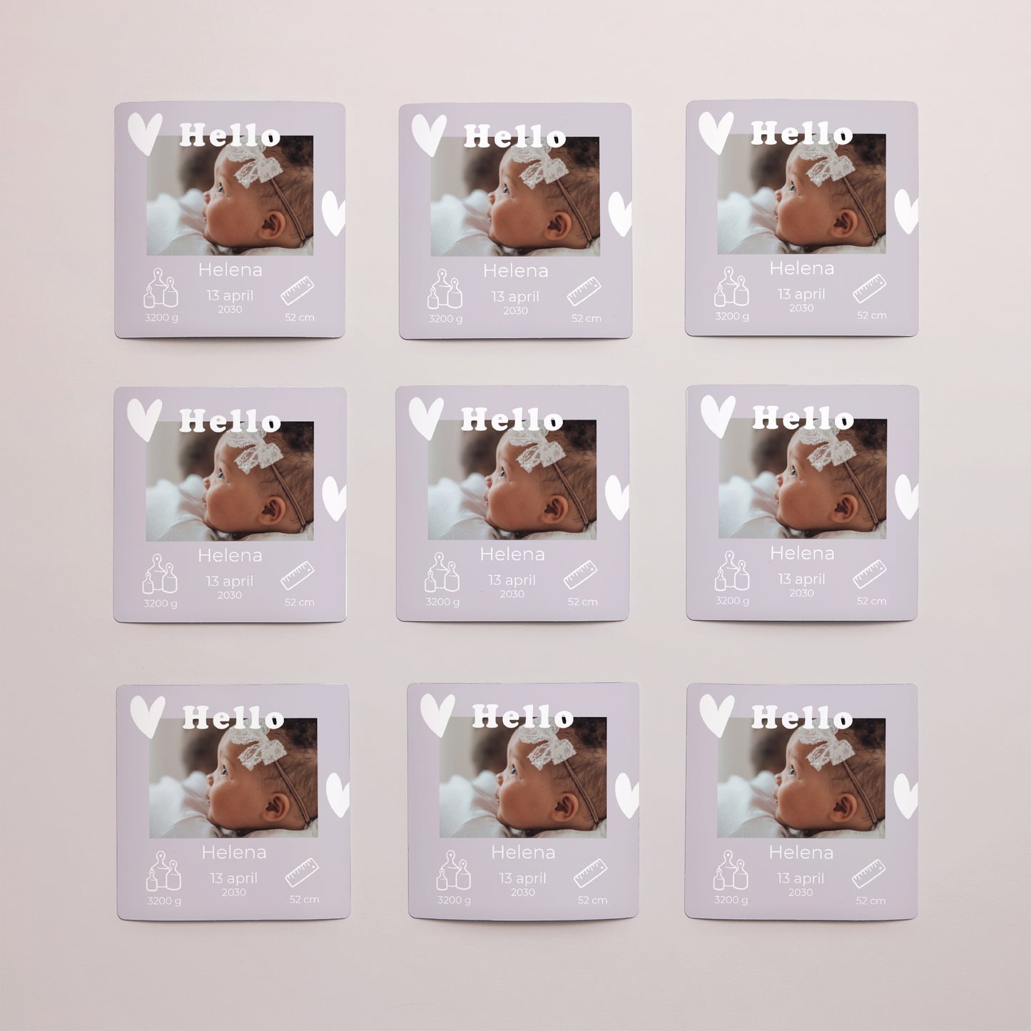 Uitnodigingskaart Geboorte Set van 9, magnetisch. Motief hart vergulding foto N° 3
