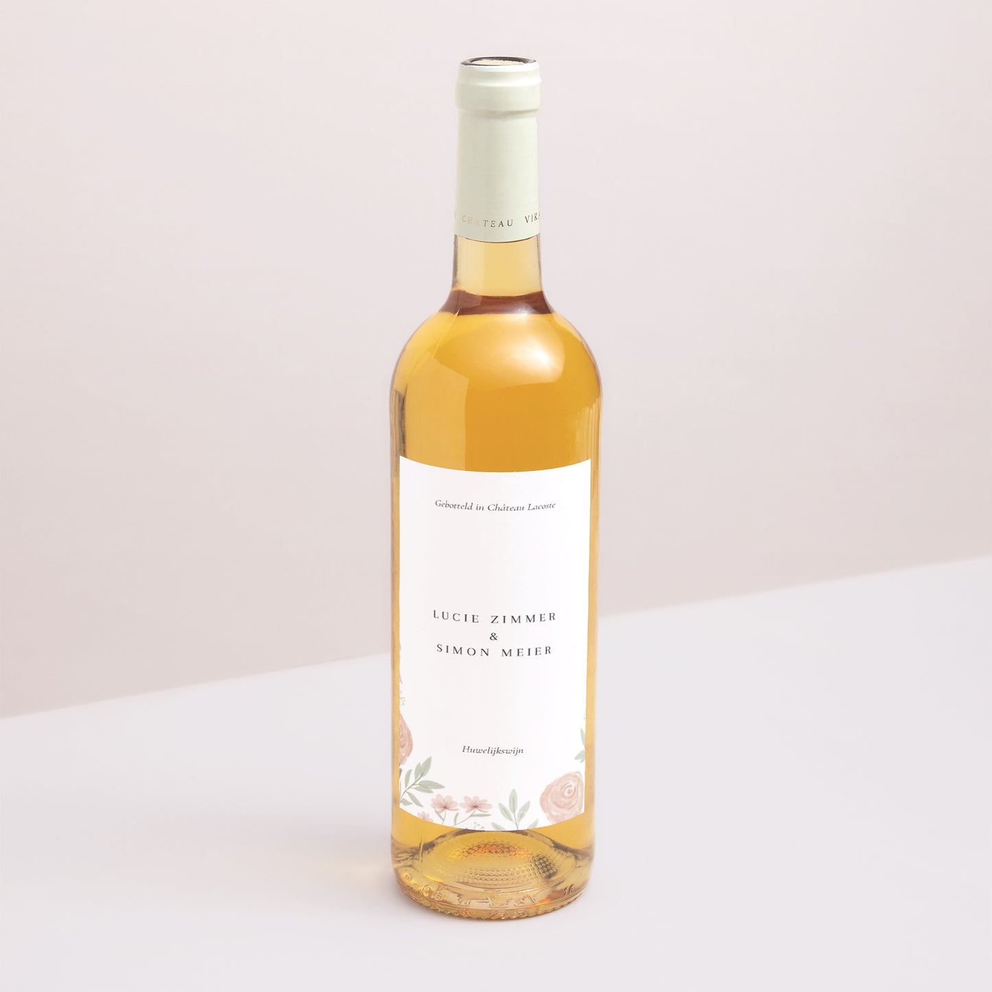 Flesetiket Huwelijk Portret Bloemenlijst foto N° 1