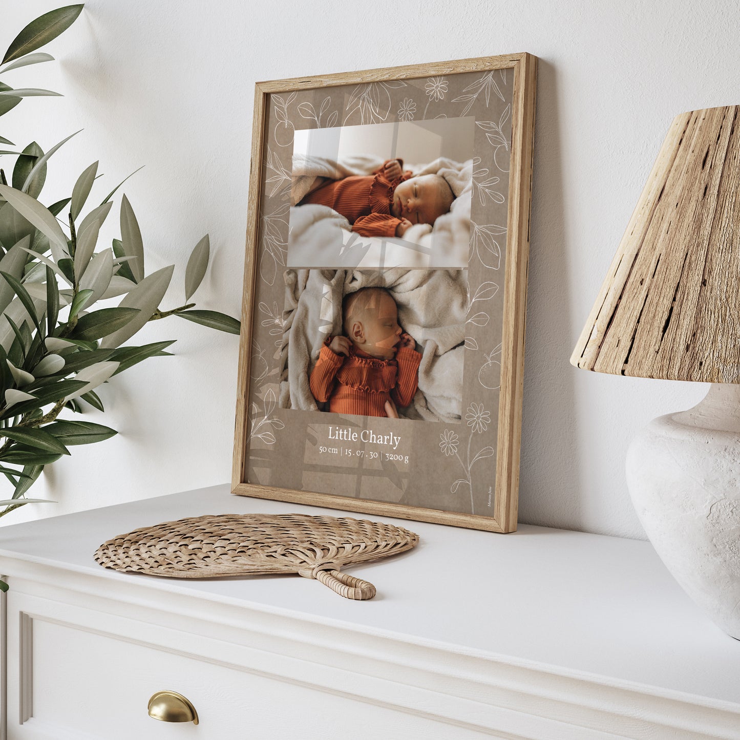 Poster Geboorte Portret Kraft herbarium motief foto N° 5