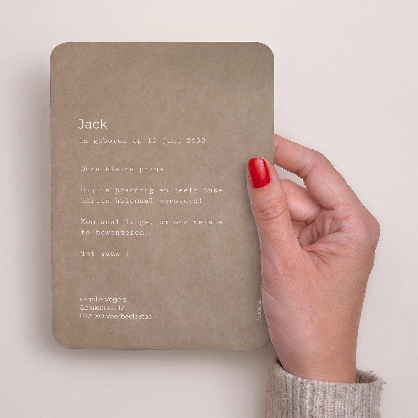 Uitnodigingskaart Geboorte Portret, afgeronde randen streng en kraft foto N° 3