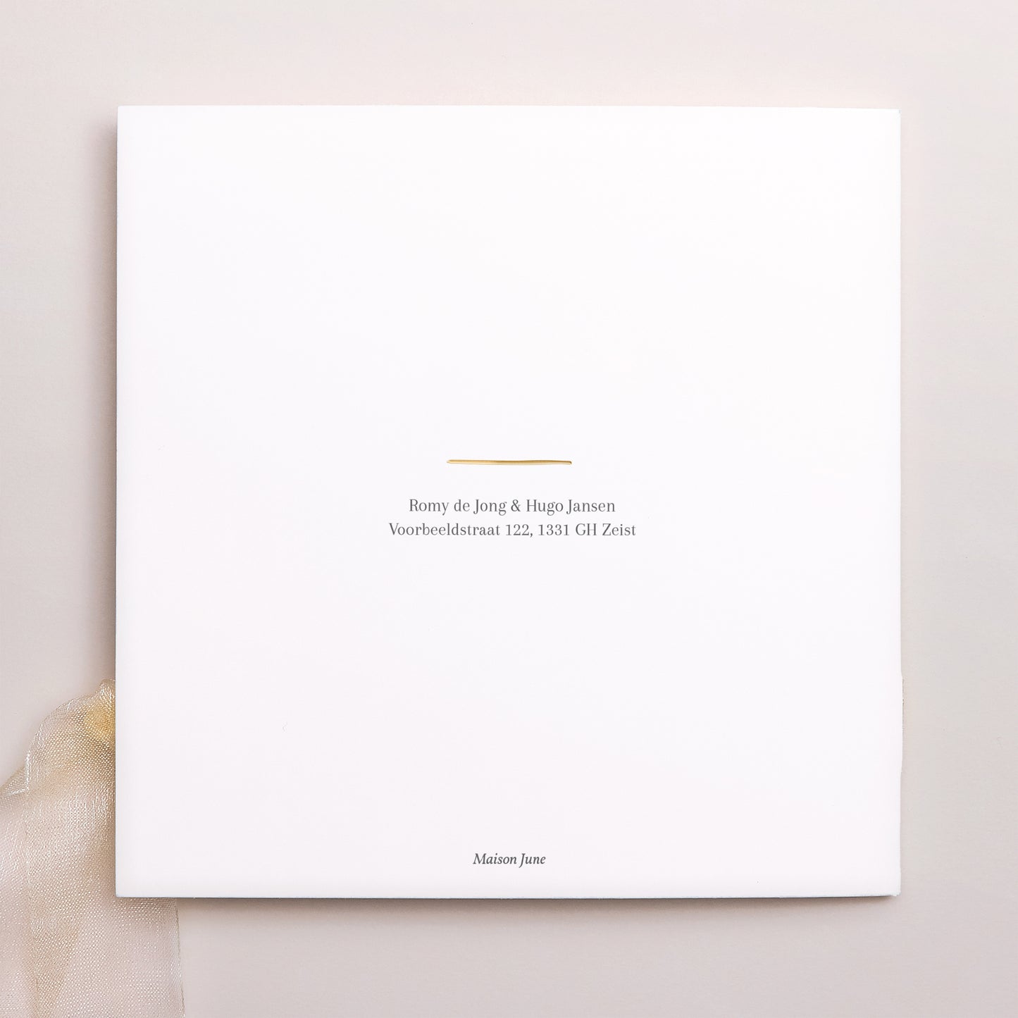 Uitnodigingskaart Huwelijk Vierkante tas, 3 kaarten, label foto N° 4