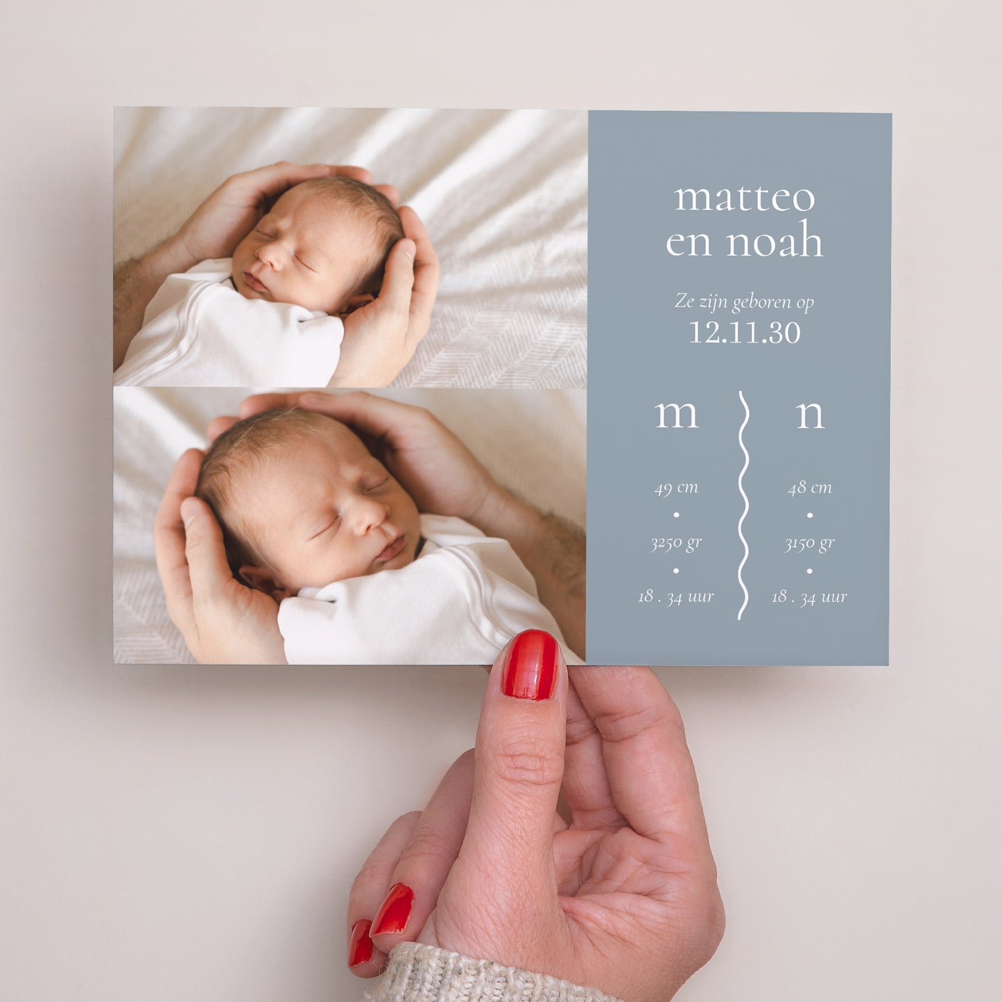 Uitnodigingskaart Geboorte Landschap Blauwe tweelingen foto N° 3