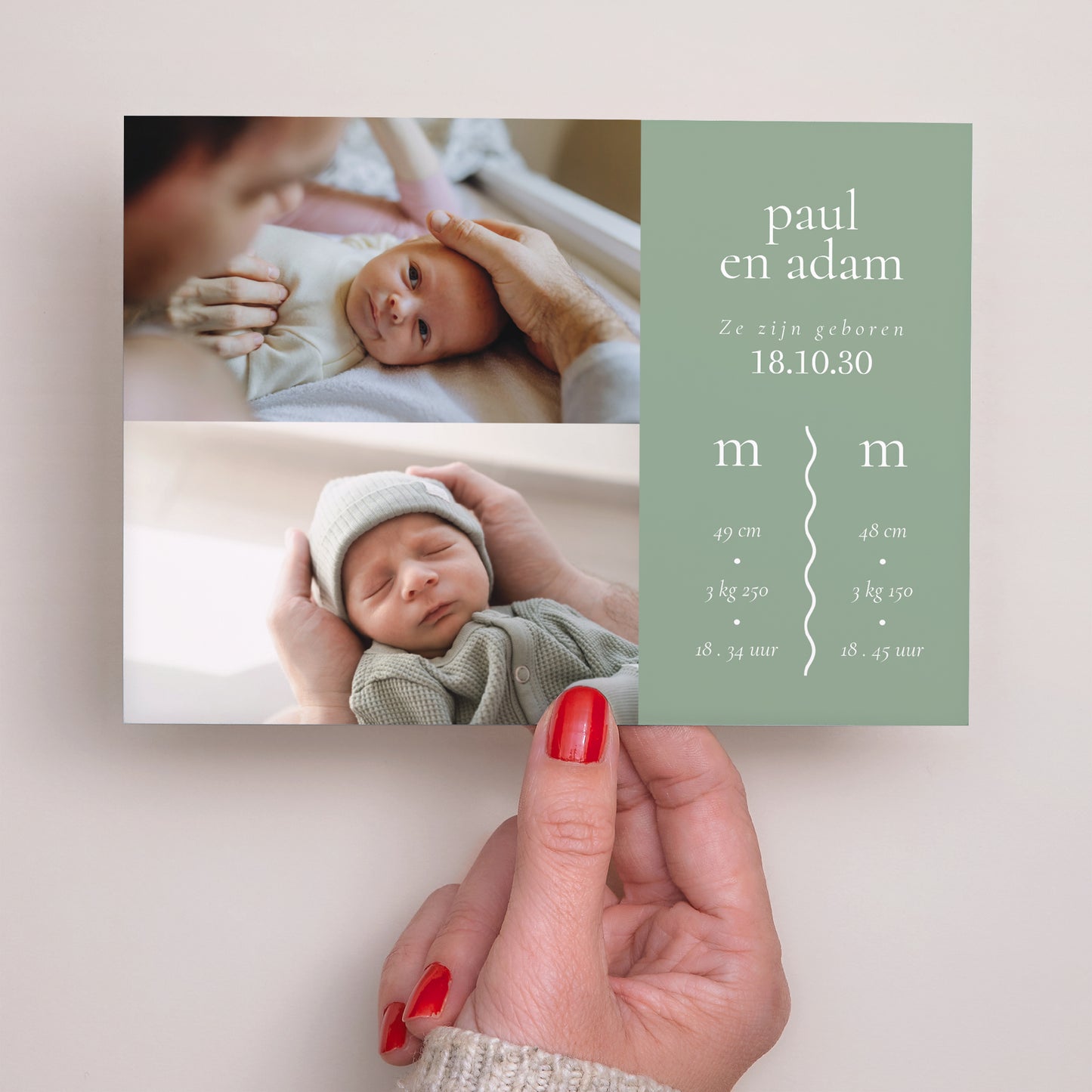 Uitnodigingskaart Geboorte Landschap Groene tweeling foto N° 3