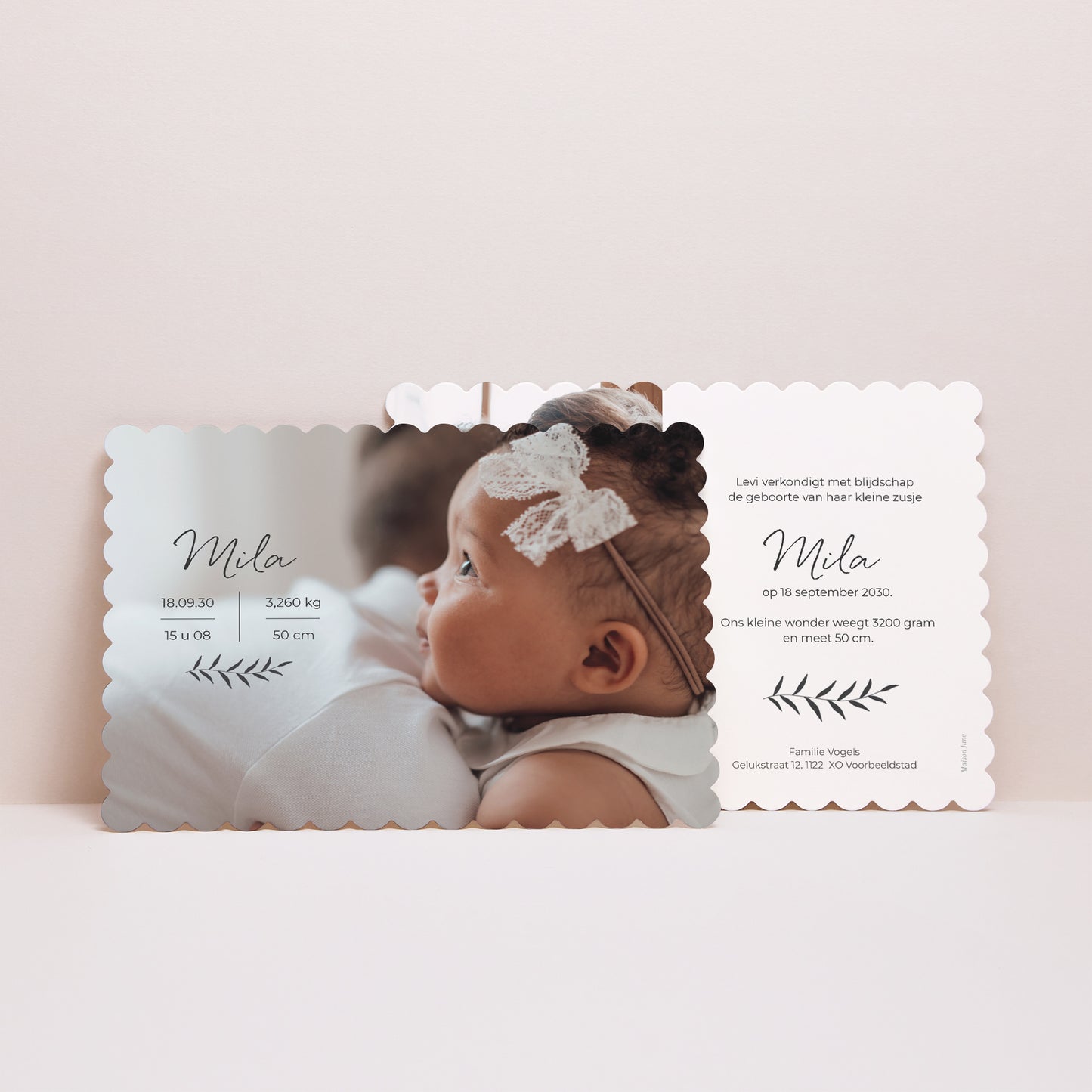 Uitnodigingskaart Geboorte Landschap, biscuitranden foto N° 3