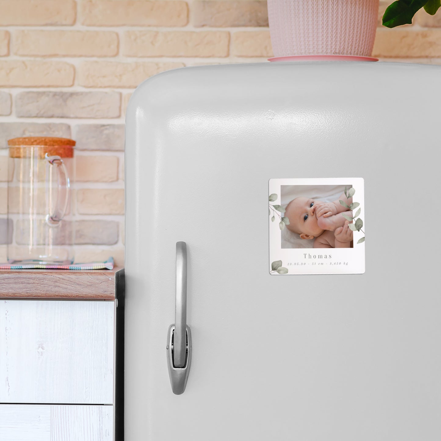 Uitnodigingskaart Geboorte Set van 9, magnetisch. Eucalyptusbladeren foto N° 4