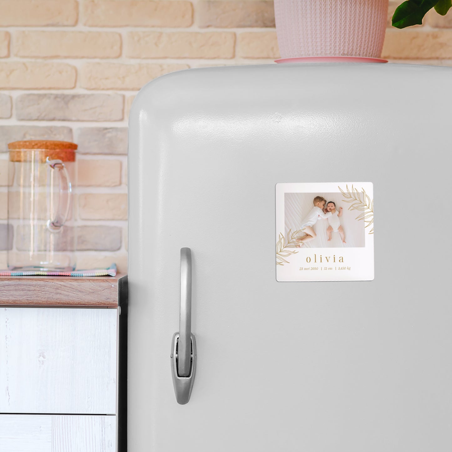 Geboortekaartjes Set van 9, magnetisch. Palmen van goud foto N° 4