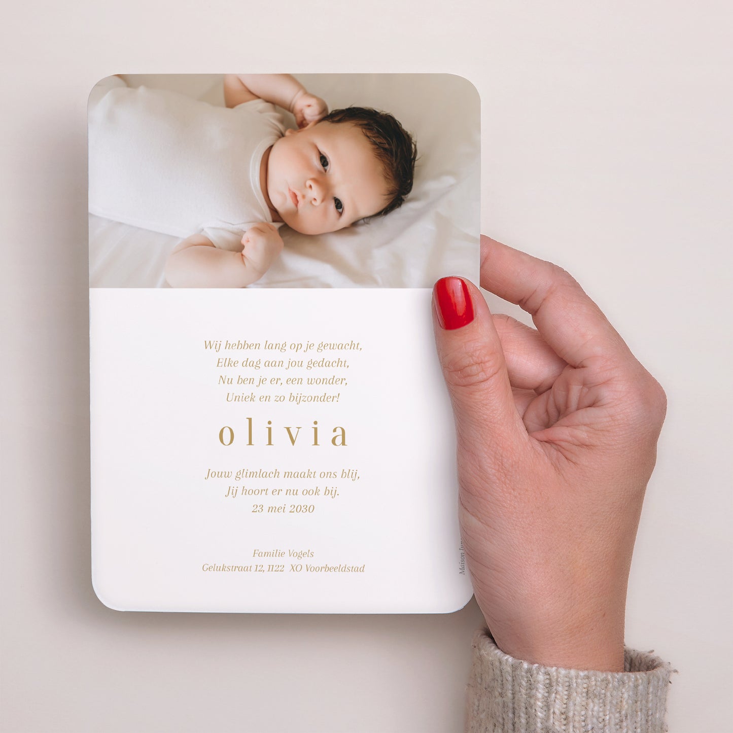 Geboortekaartjes Portret, afgeronde randen Palmen van goud foto N° 3