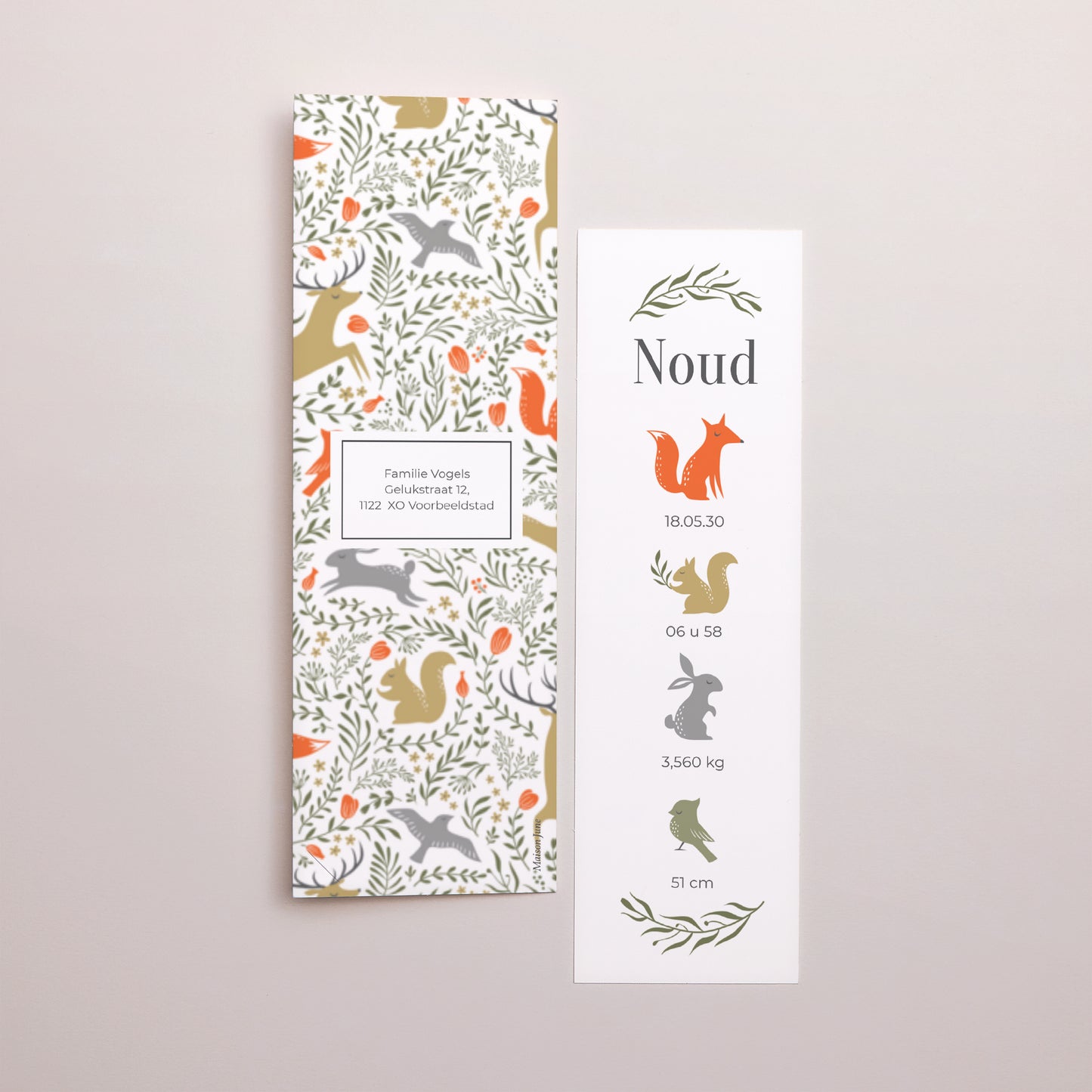 Uitnodigingskaart Geboorte Fotocabine bladwijzer Laten we door het bos wandelen II foto N° 3