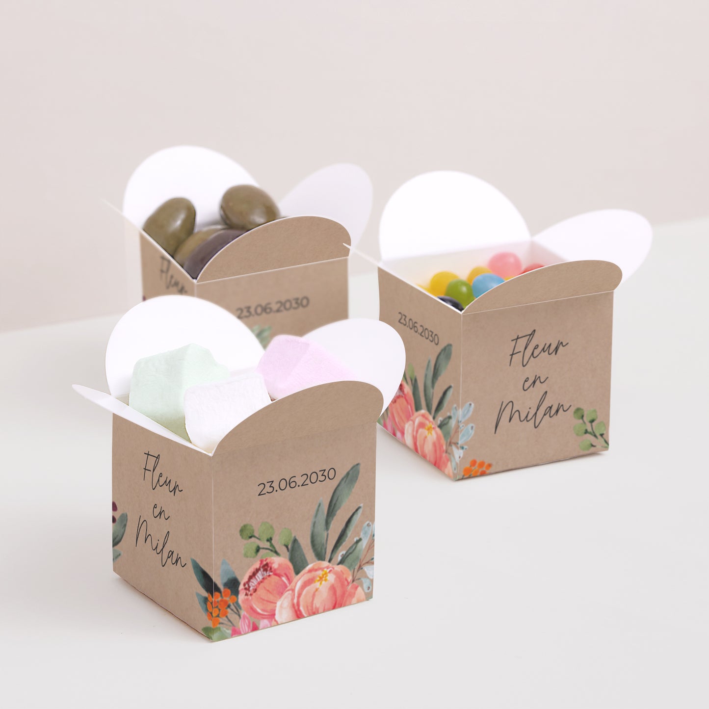 Doosje voor suikerbonen Huwelijk Vlinderklep opening Pop's Flowers foto N° 3