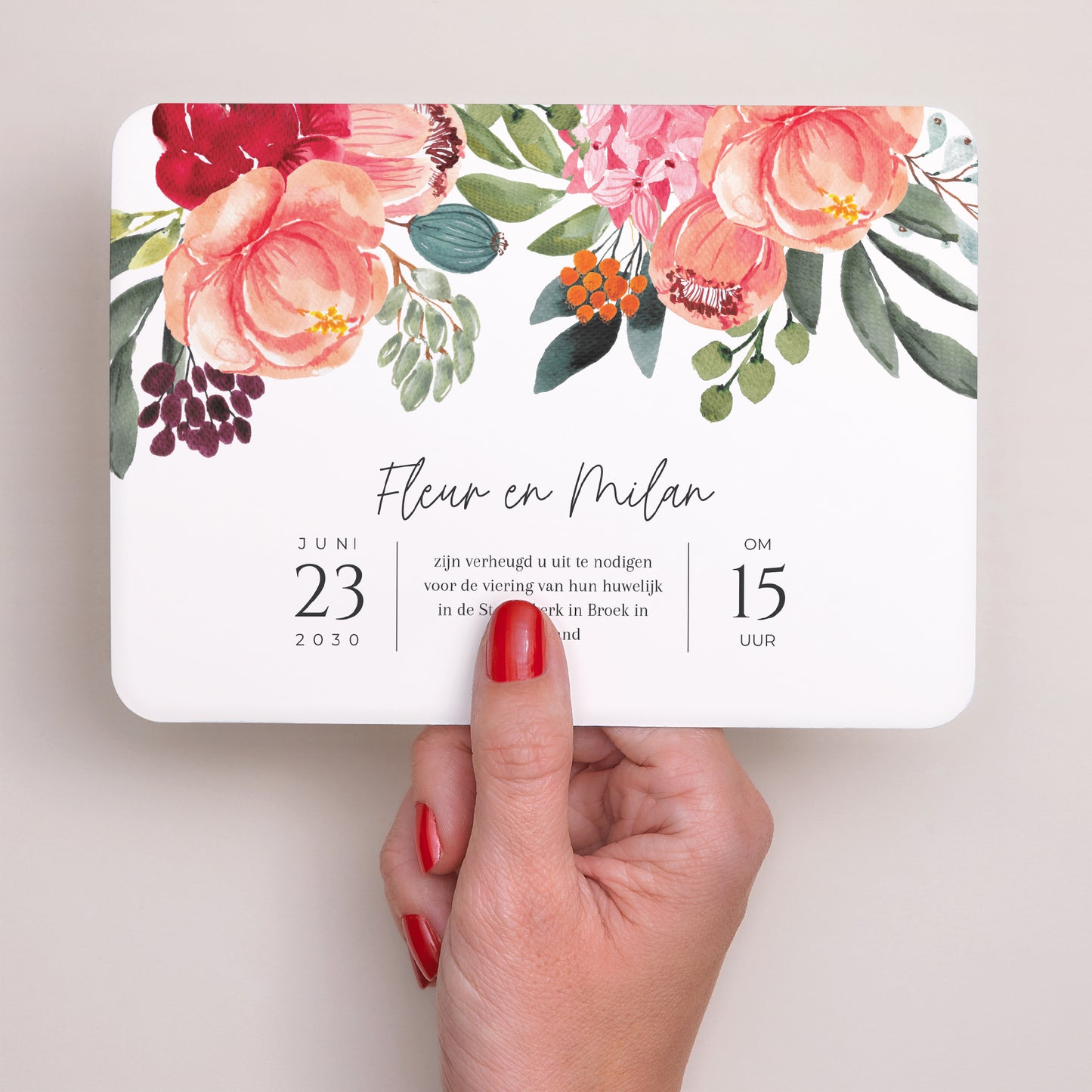 Uitnodigingskaart Huwelijk Landschap, afgeronde randen Pop's Flowers foto N° 3