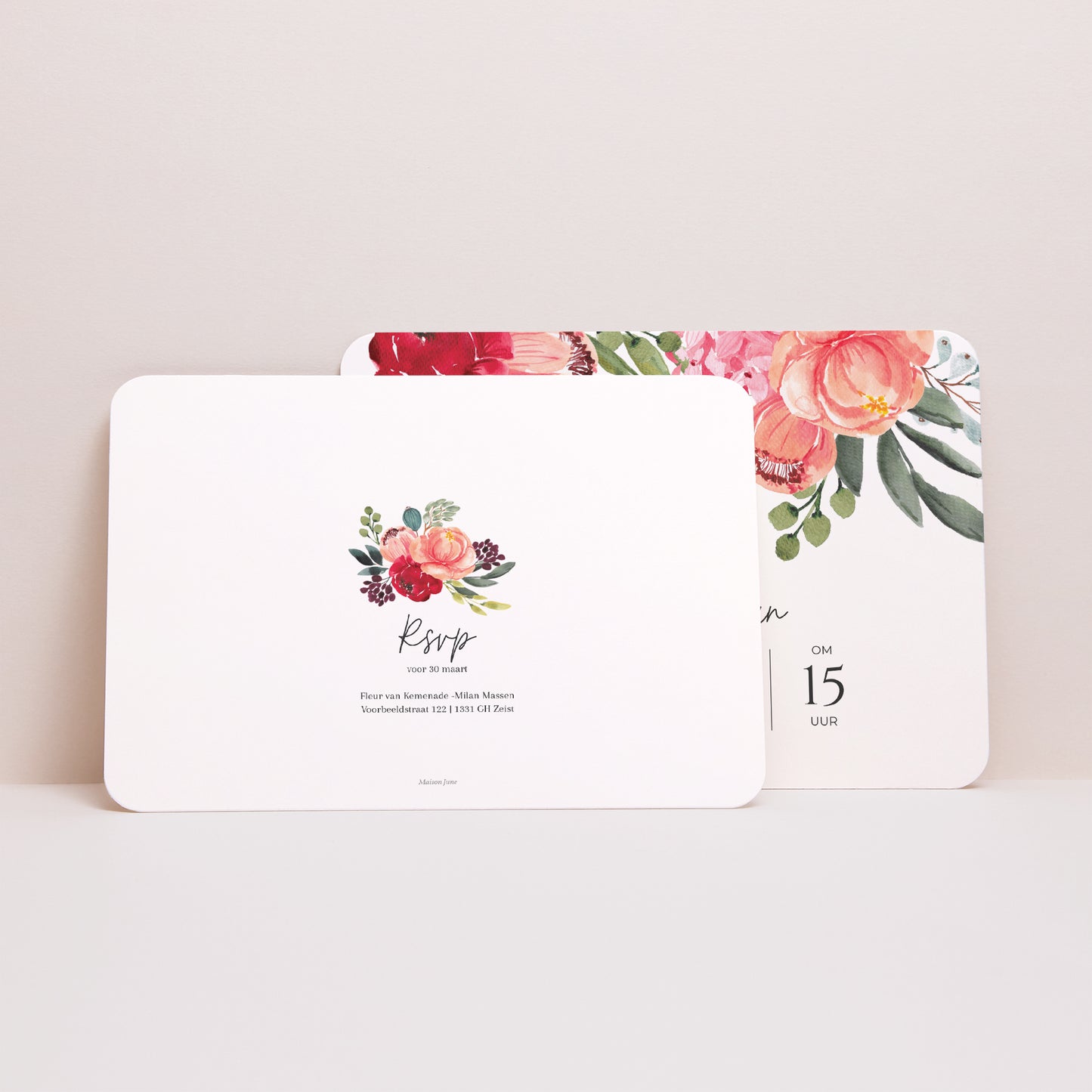 Uitnodigingskaart Huwelijk Landschap, afgeronde randen Pop's Flowers foto N° 3