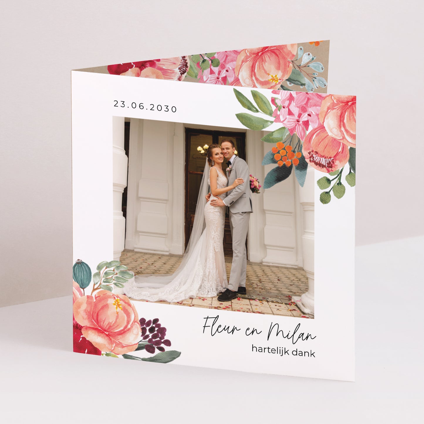 Bedankkaart Huwelijk Dubbele vierkante vouw Pop's Flowers foto N° 1