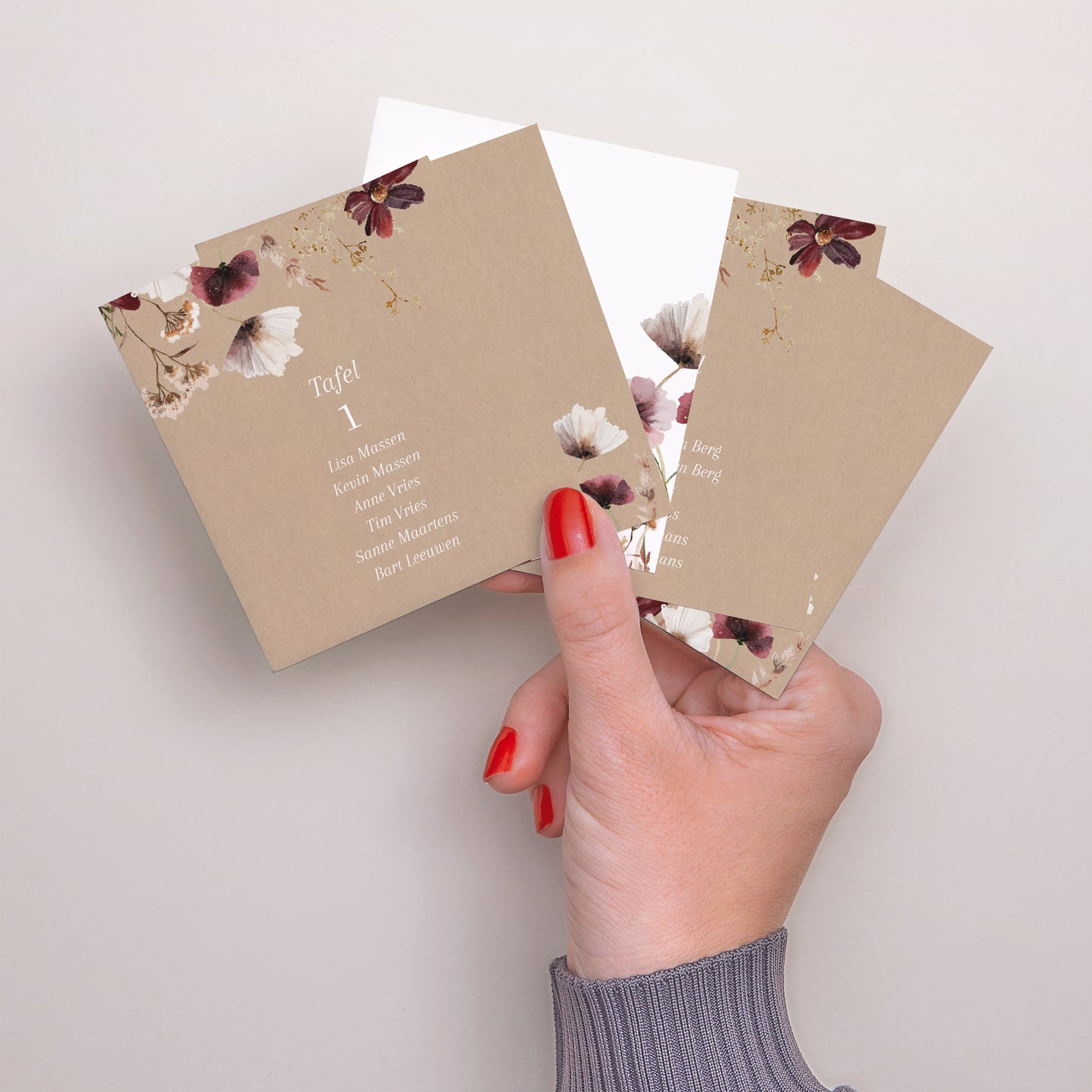 Tafelplan Huwelijk Twaalf stuks Gedroogde veldbloemen II foto N° 3