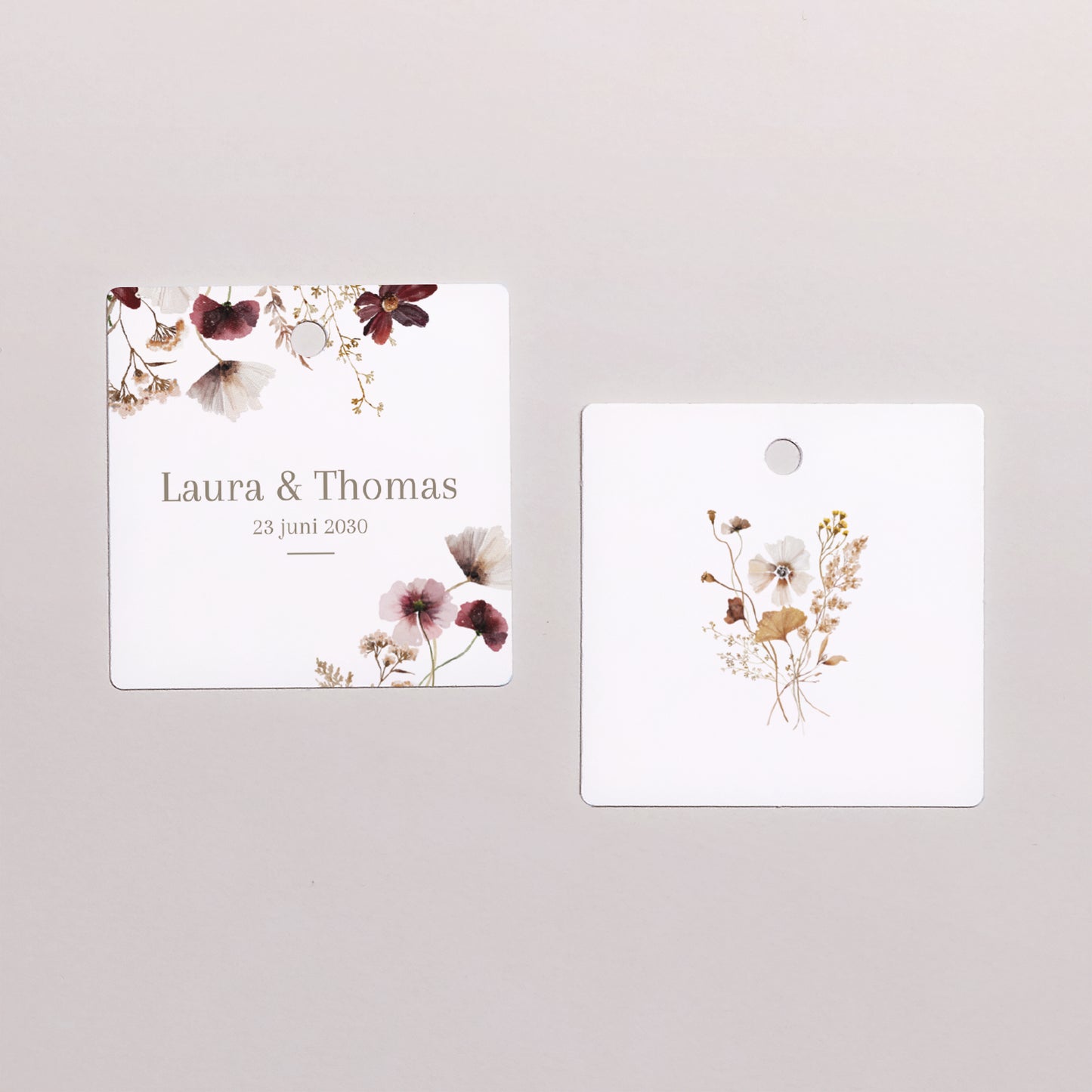 Cadeaulabel Huwelijk Vierkant Gedroogde veldbloemen II foto N° 1