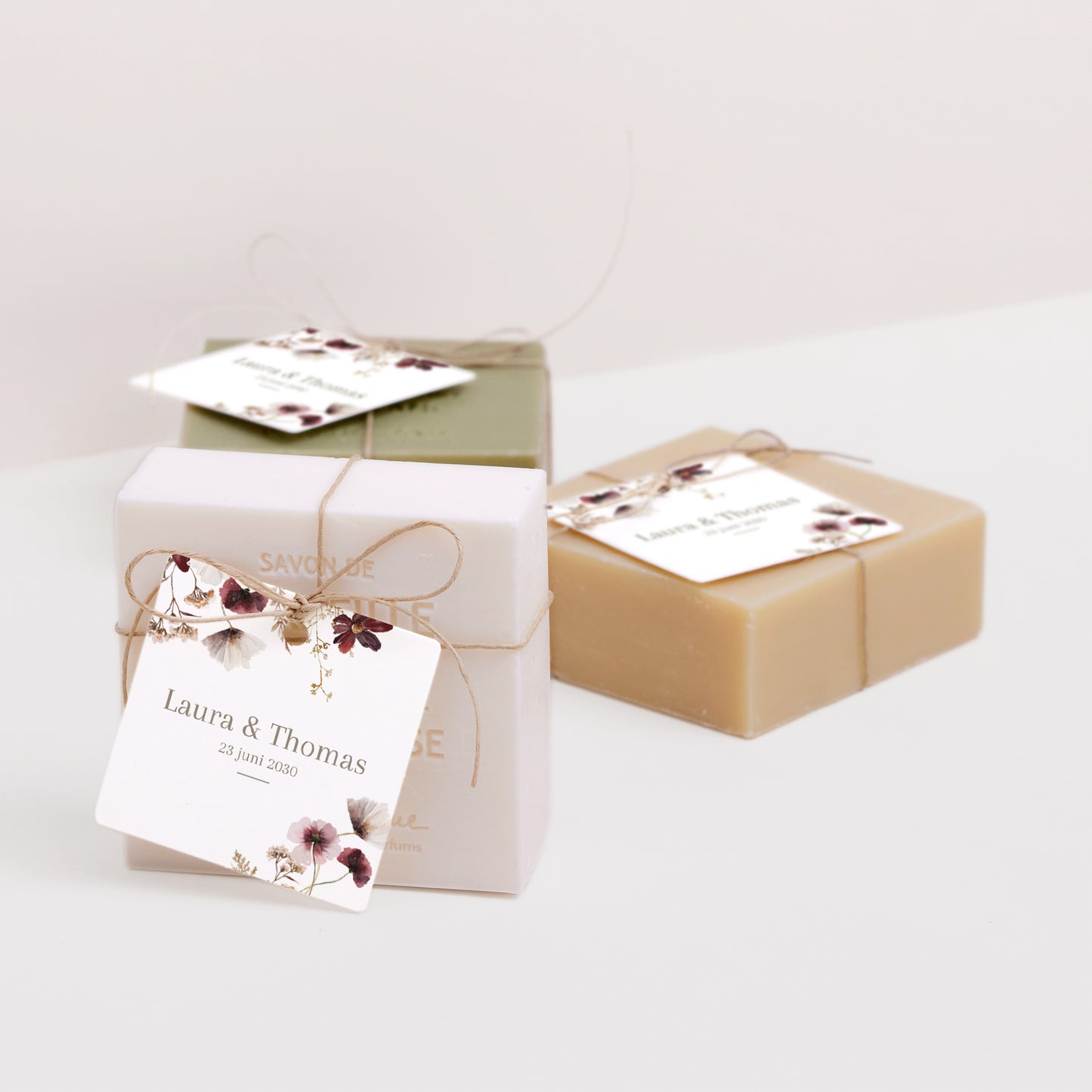 Cadeaulabel Huwelijk Vierkant Gedroogde veldbloemen II foto N° 2
