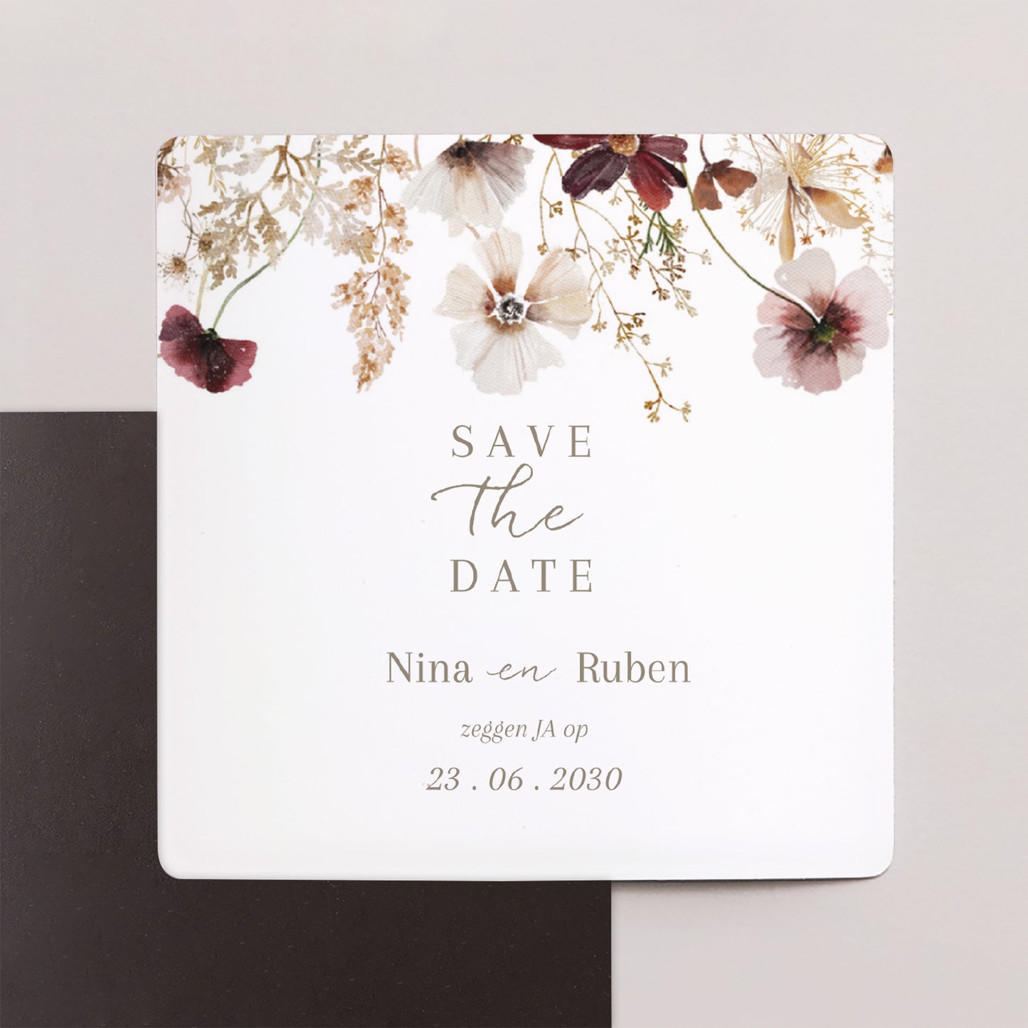 Save the date kaart Huwelijk Set van 9, magnetisch. Gedroogde veldbloemen II foto N° 1