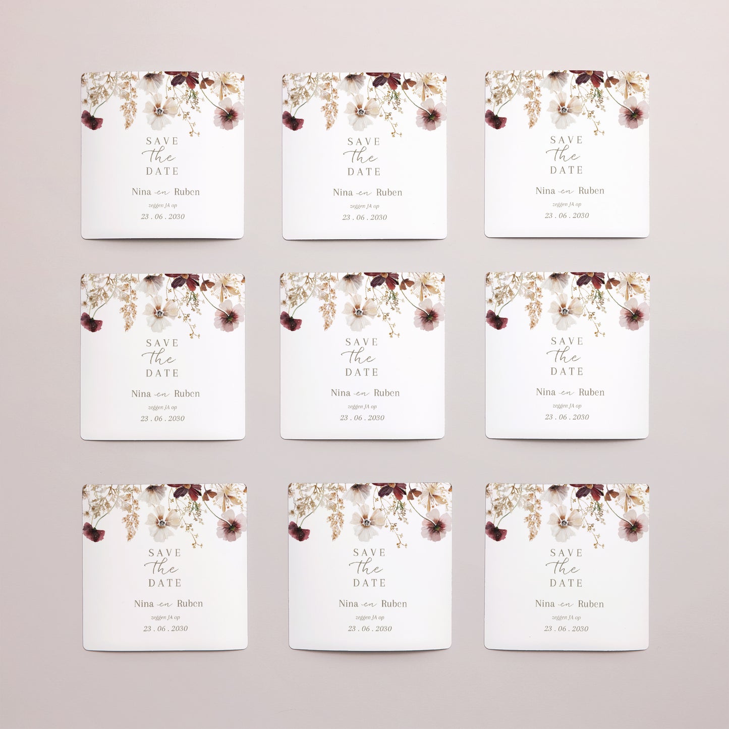 Save the date kaart Huwelijk Set van 9, magnetisch. Gedroogde veldbloemen II foto N° 3