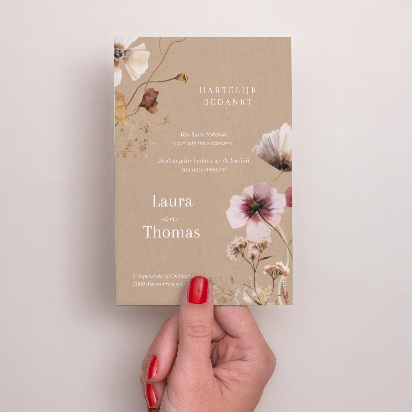 Bedankkaart Huwelijk Portret Gedroogde veldbloemen II foto N° 3