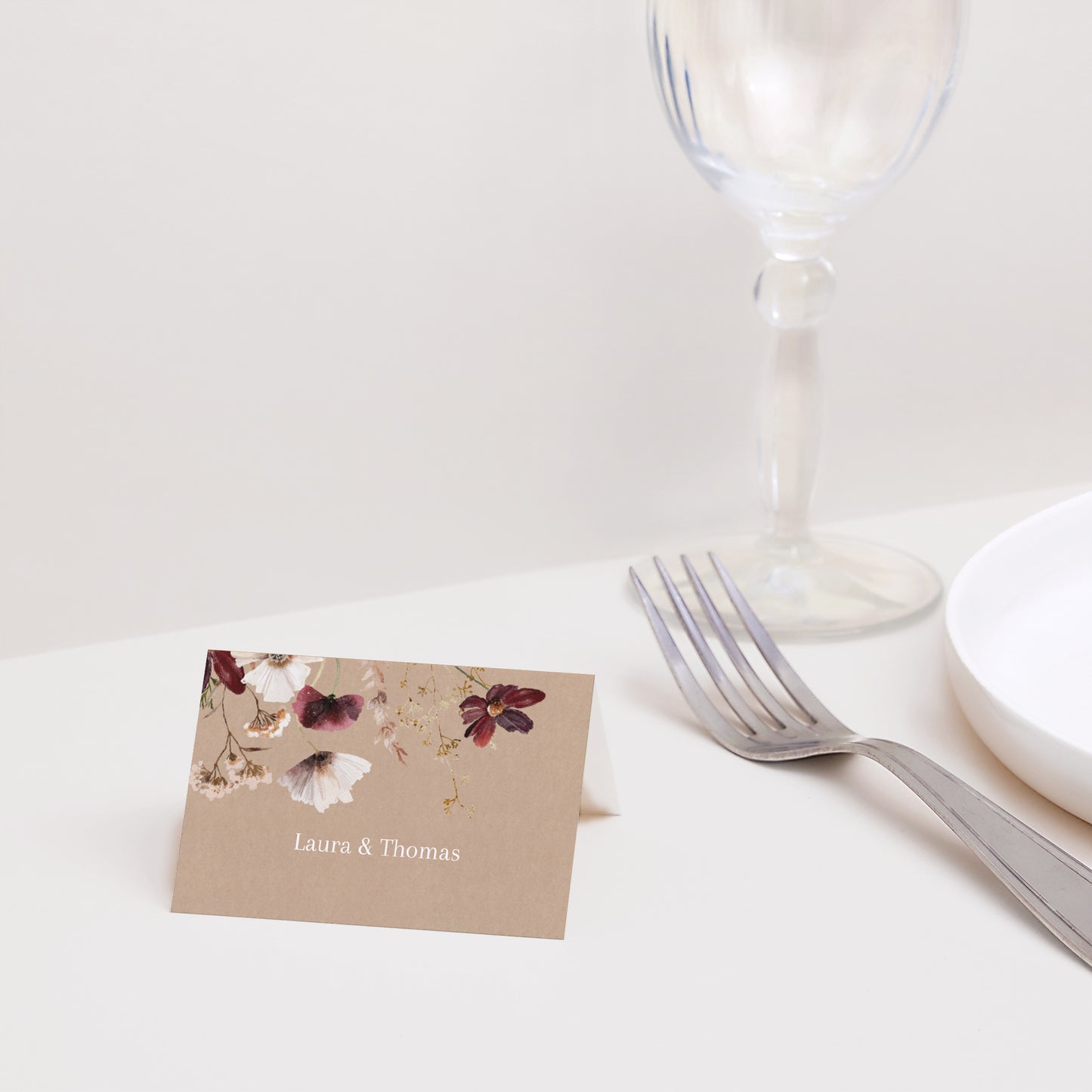 Naamkaartjes Huwelijk 2 luiken Gedroogde veldbloemen II foto N° 2