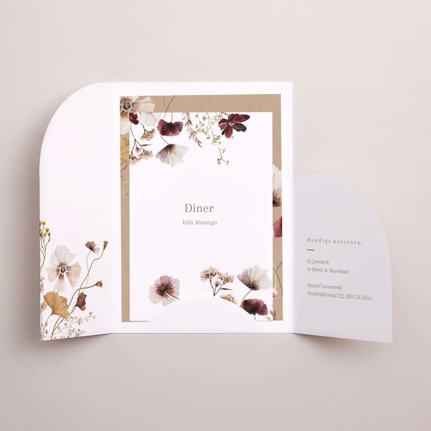 Uitnodigingskaart Huwelijk Map 2 kaarten Gedroogde veldbloemen II foto N° 3