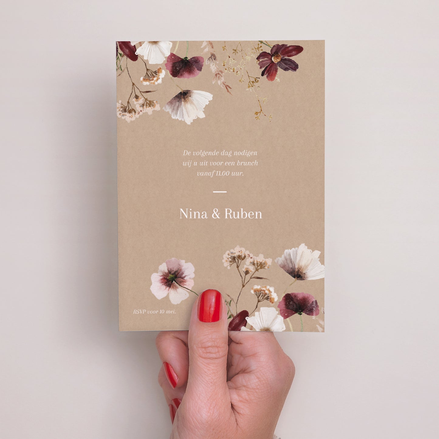 Uitnodigingen Huwelijk Portret Gedroogde veldbloemen II foto N° 3