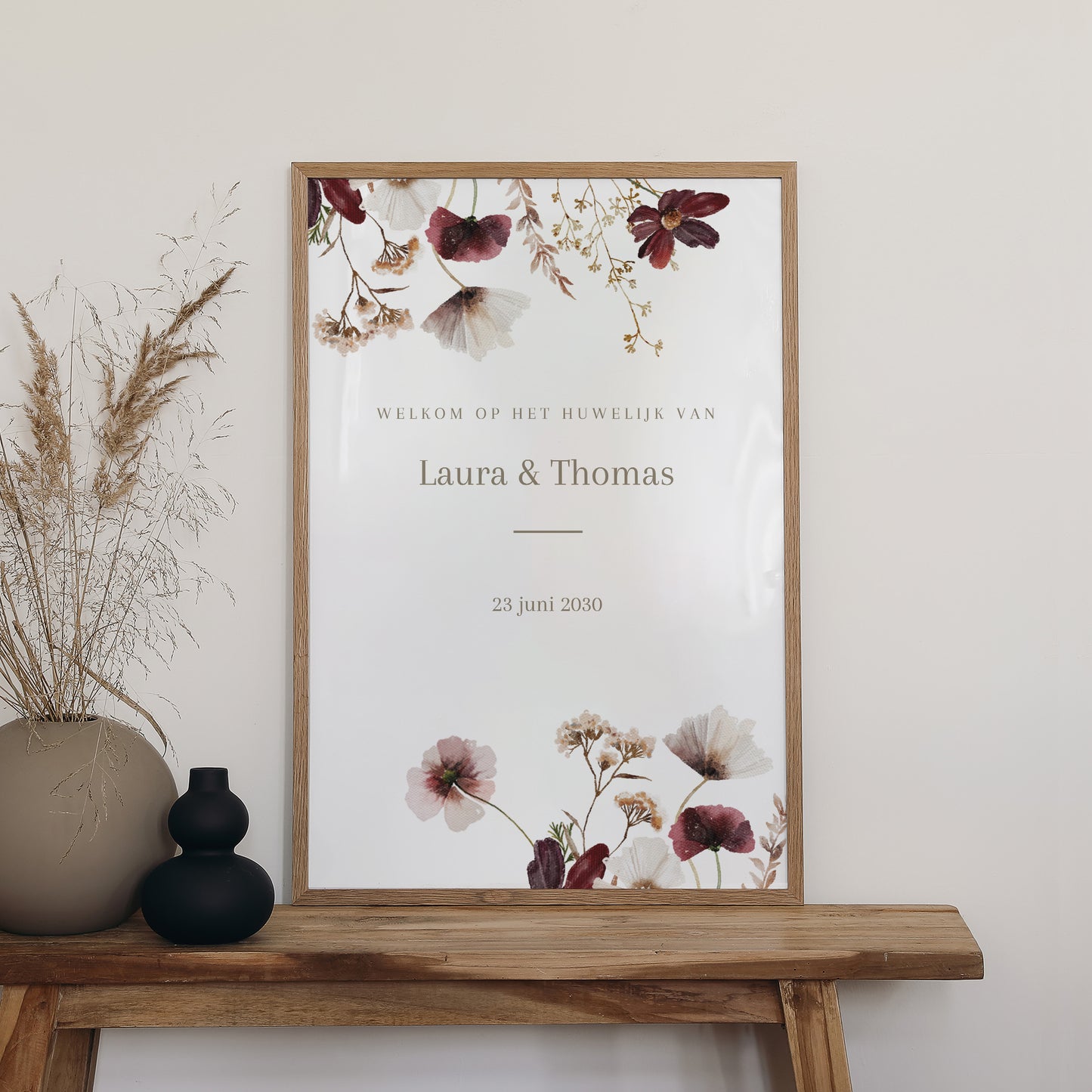 Welkomstbord Huwelijk Portret 60 x 90 cm Gedroogde veldbloemen II foto N° 2