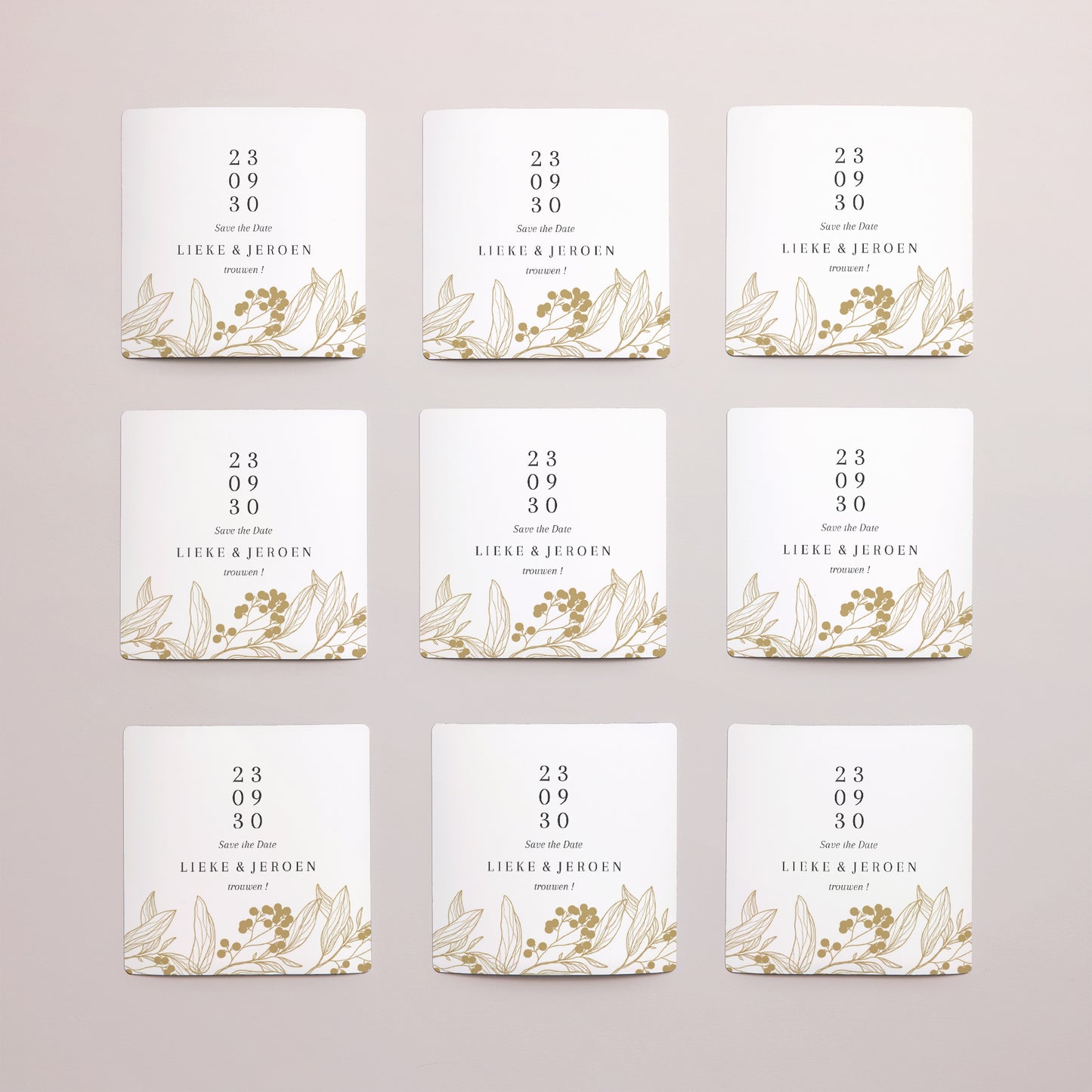 Save the date kaart Huwelijk Set van 9, magnetisch. Gouden bloemmotieven foto N° 3