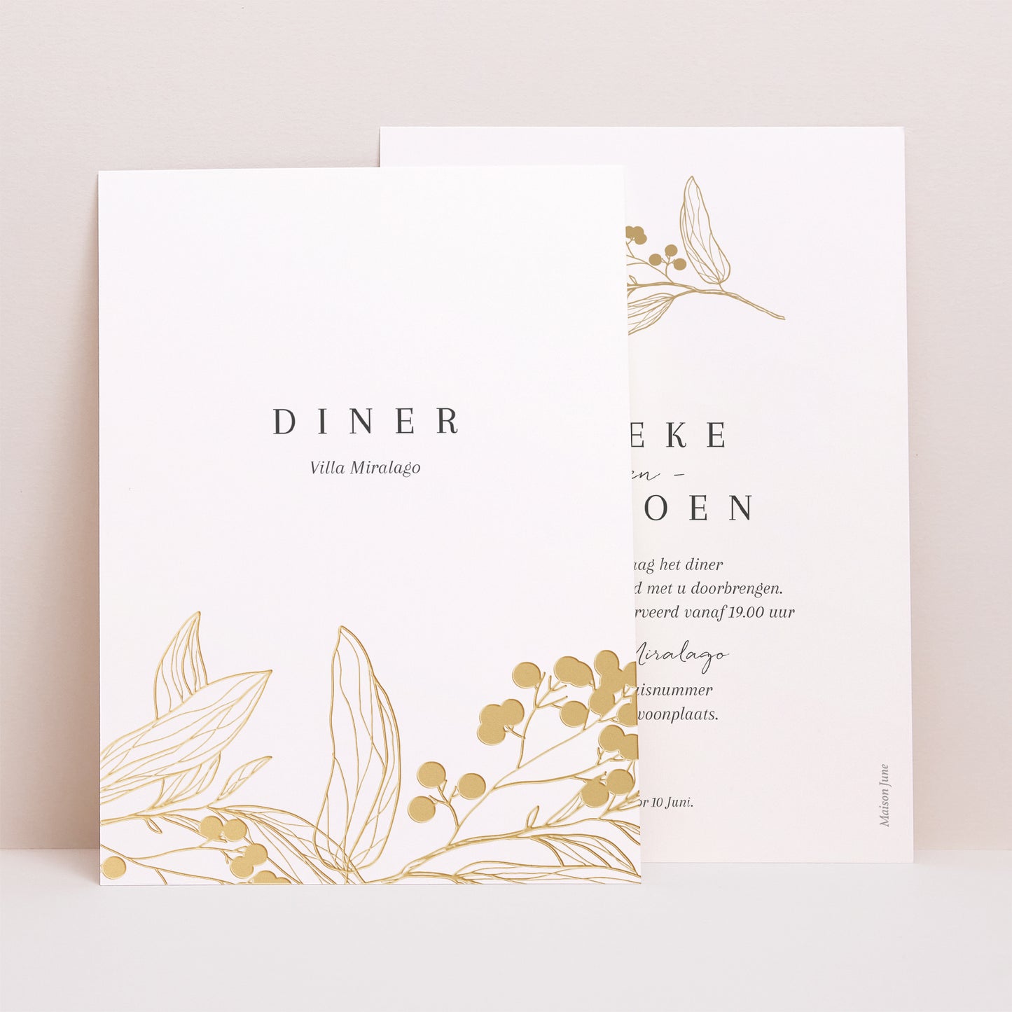Uitnodigingen Huwelijk Portret Gouden bloemmotieven foto N° 1