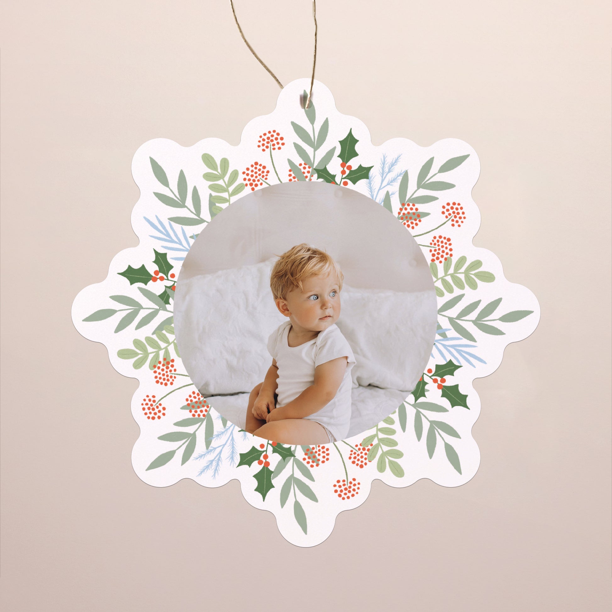 Kerstkaart Eindejaar Sneeuwvlok om op te hangen Glimlachen voor Kerstmis foto N° 1