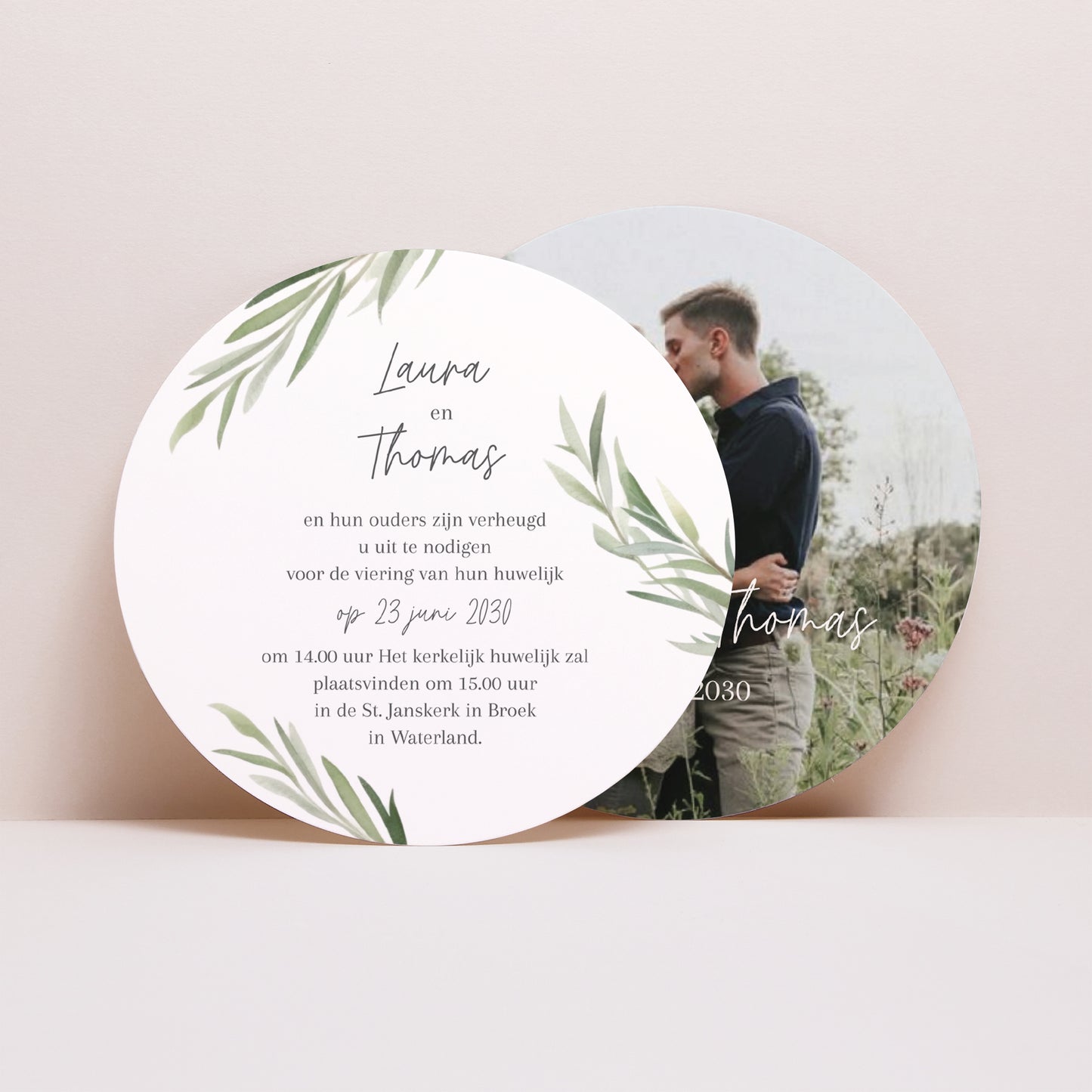 Uitnodigingskaart Huwelijk Platenhoes Olijfbladeren foto N° 4