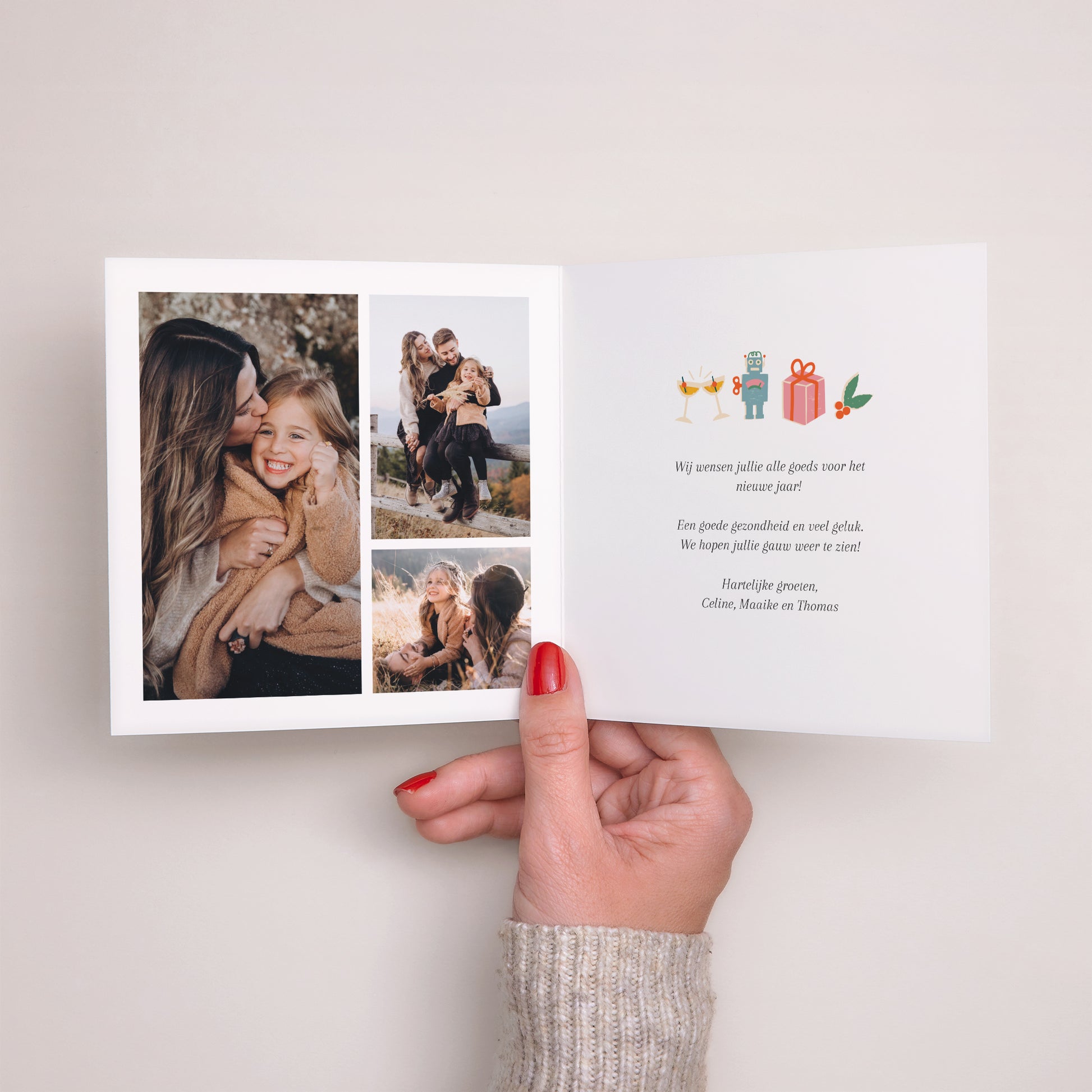 Kerstkaart Eindejaar Dubbel vierluik kerstbetovering foto N° 2