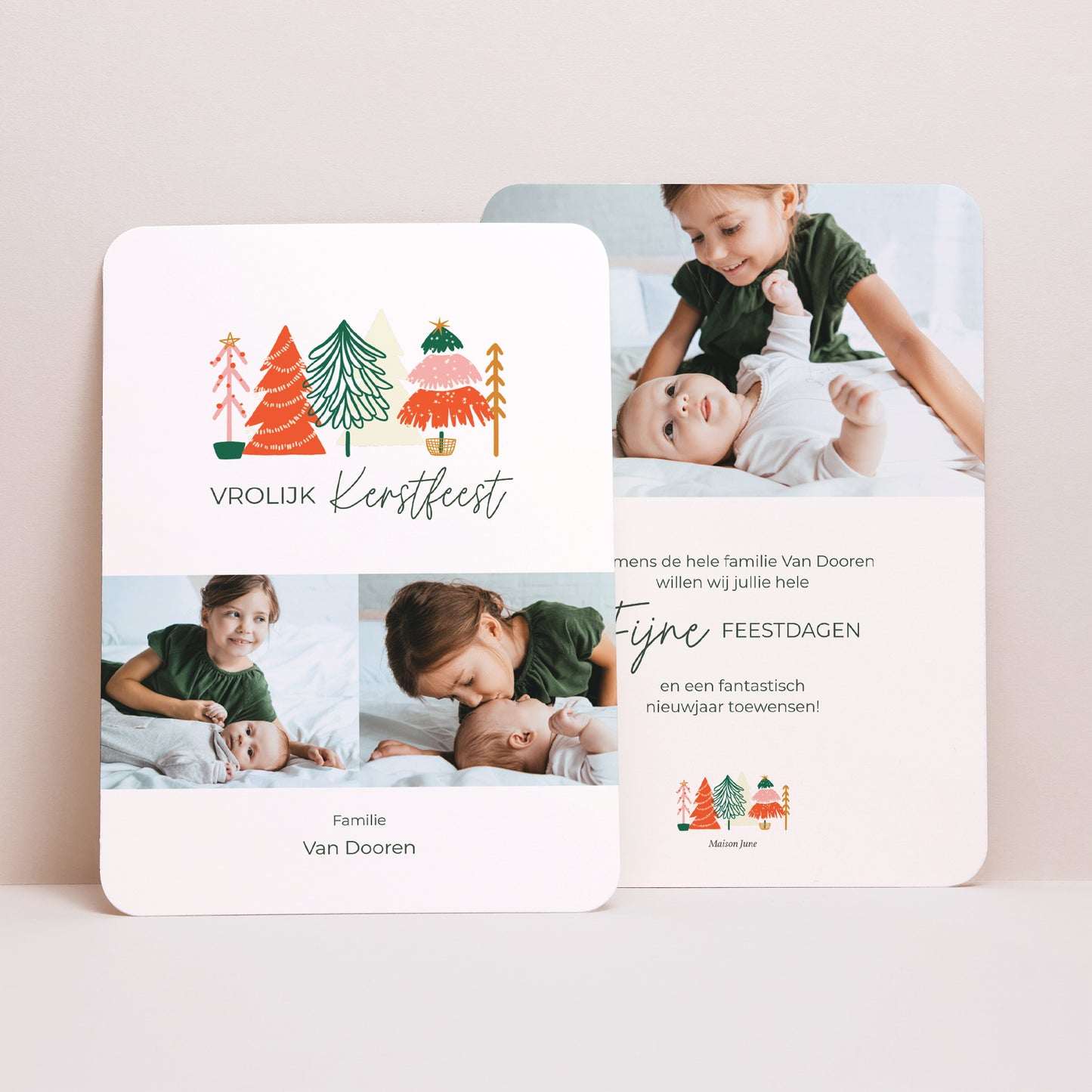 Kerstkaart Eindejaar Portret, afgeronde randen Kerstbomen foto N° 1