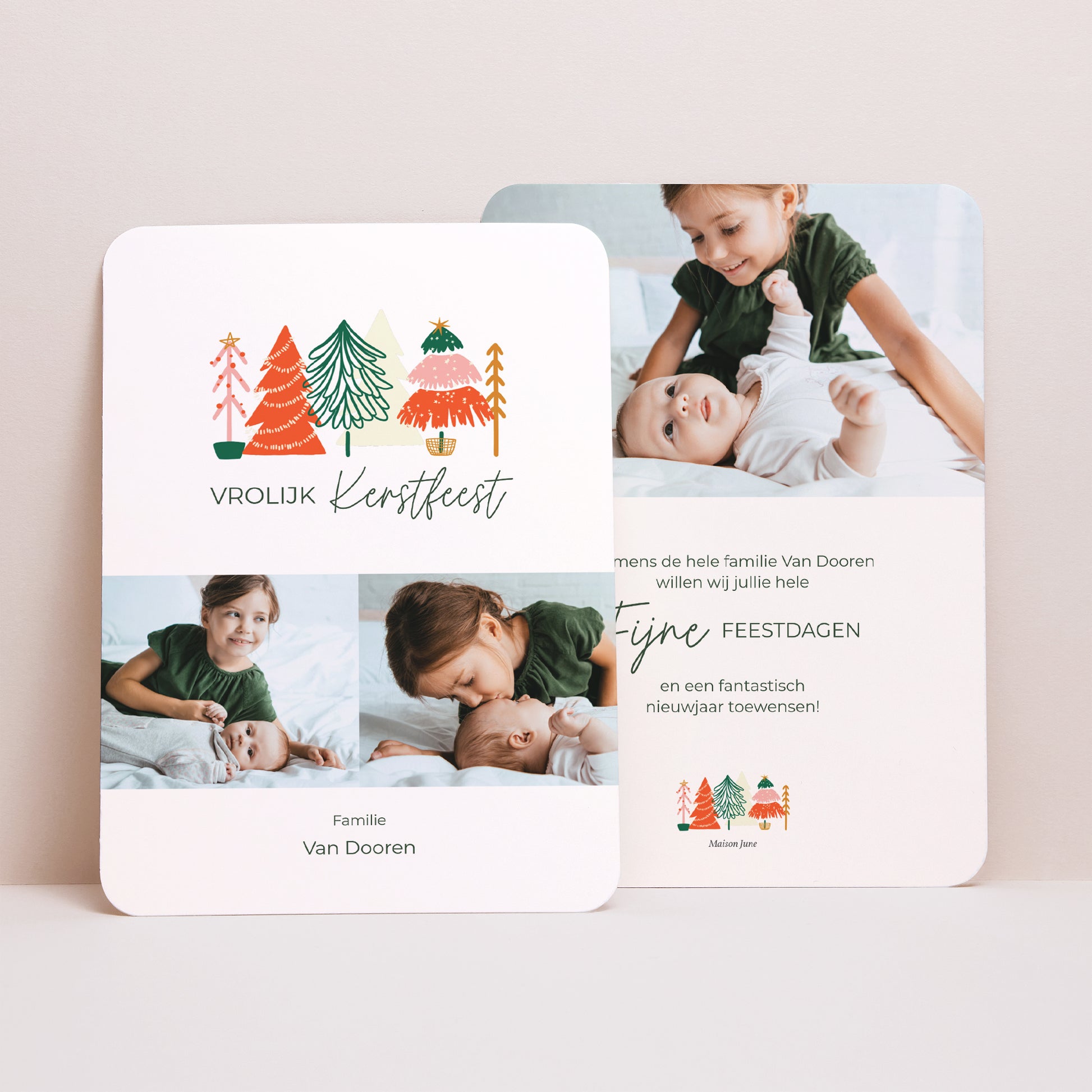 Kerstkaart Eindejaar Portret, afgeronde randen Kerstbomen foto N° 1