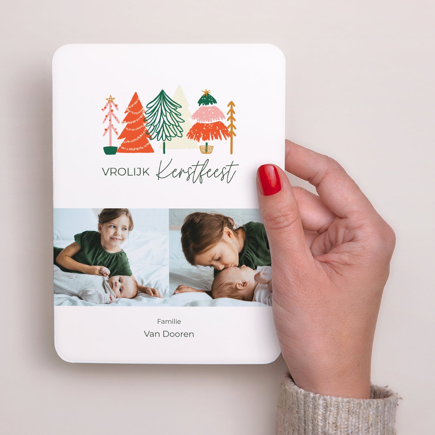 Kerstkaart Eindejaar Portret, afgeronde randen Kerstbomen foto N° 2